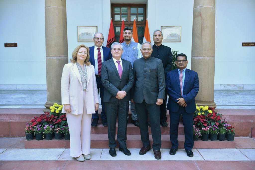 SanjayVermalFS's tweet photo. Pleased to host the 3rd  India-Albania Foreign Office Consultations. Most interesting conversation with @GazmendTurdiu, SG @AlbanianDiplo  on bilateral, regional, int. issues, including India’s neighbourhood, G-20 and Ukraine. 
@MEAIndia 
@eoiromania https://t.co/ZBqeGZYOup