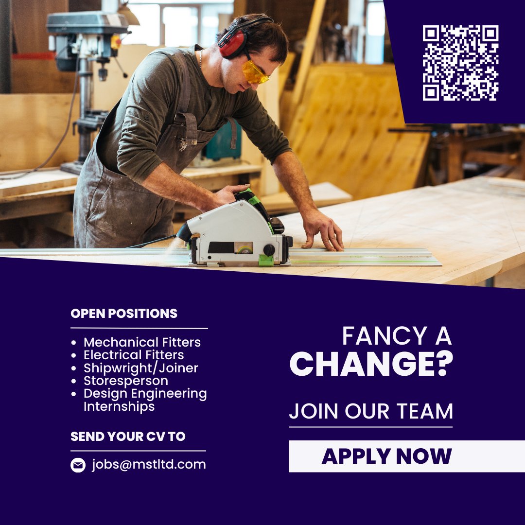 MSTGroupGlobal's tweet photo. The MST Group are actively #hiring for multiple positions at our Bromborough shipyard!

Fancy a change? 

Scan the QR code for more information and send your CV to jobs@mstltd.com to apply.

#MaritimeJobs #Recruiting #Jobs #BoatBuilding #Mechanical #Electrical #Joiner #Shipwright https://t.co/GepFYZEKPb