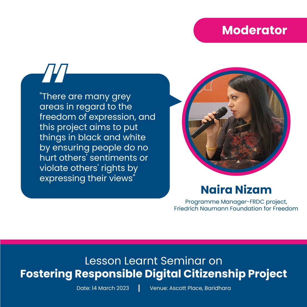 FNFinBangladesh's tweet photo. Dnet organized a Lesson Learnt seminar on Fostering Responsible Digital Citizenship (FRDC) on 14 Mar 2023, a project co-funded by @EUinBangladesh (EU) & @FNFreiheit (FNF).
#EUFRDC #EU #FNFBangladesh #Dnet #KnowYourNet #FollowForFreedom #FRDC #freedomofexpression #responsibility https://t.co/IBFC2TaLOM