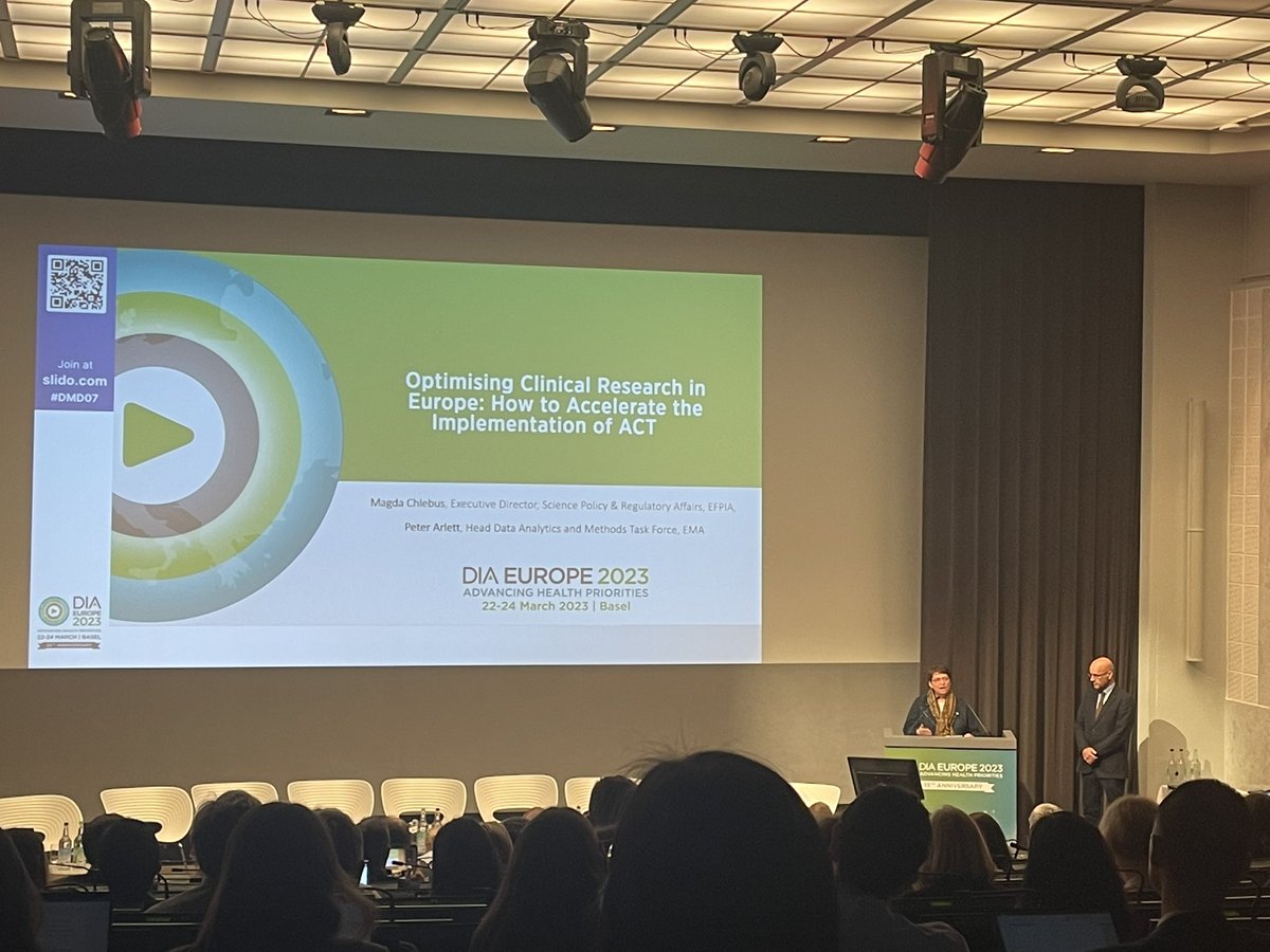 Crowded ACT-EU session today @DIAEurope co-led by Magda C. <a href="/efpia/">EFPIA</a> Peter A. <a href="/EMA/">Erin</a> Extensive panel to discuss optimisation of CTs in Europe - Better clinical trials for Europe; Drivers for change; CTR/CTIS implemented  #maximiseimpact #wewontrest <a href="/sinieskola/">Sini Eskola</a> <a href="/AndreeaI24/">Andreea Iordache</a> <a href="/MagdaEfpia/">Magda</a>