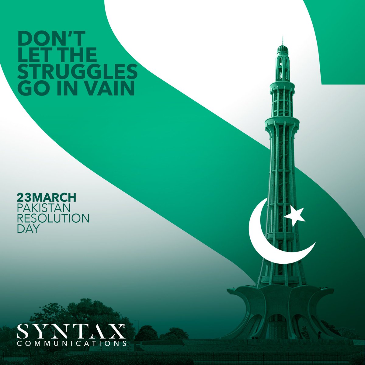 syntaxcom's tweet image. On this Pakistan Resolution Day, as we move forward, let us continue to work together to build a better Pakistan, one that is inclusive, innovative, and prosperous.

#PakistanResolutionDay #publicrelations  #positivechange #teamsyntax #pakistan #23march #thankful #forward
