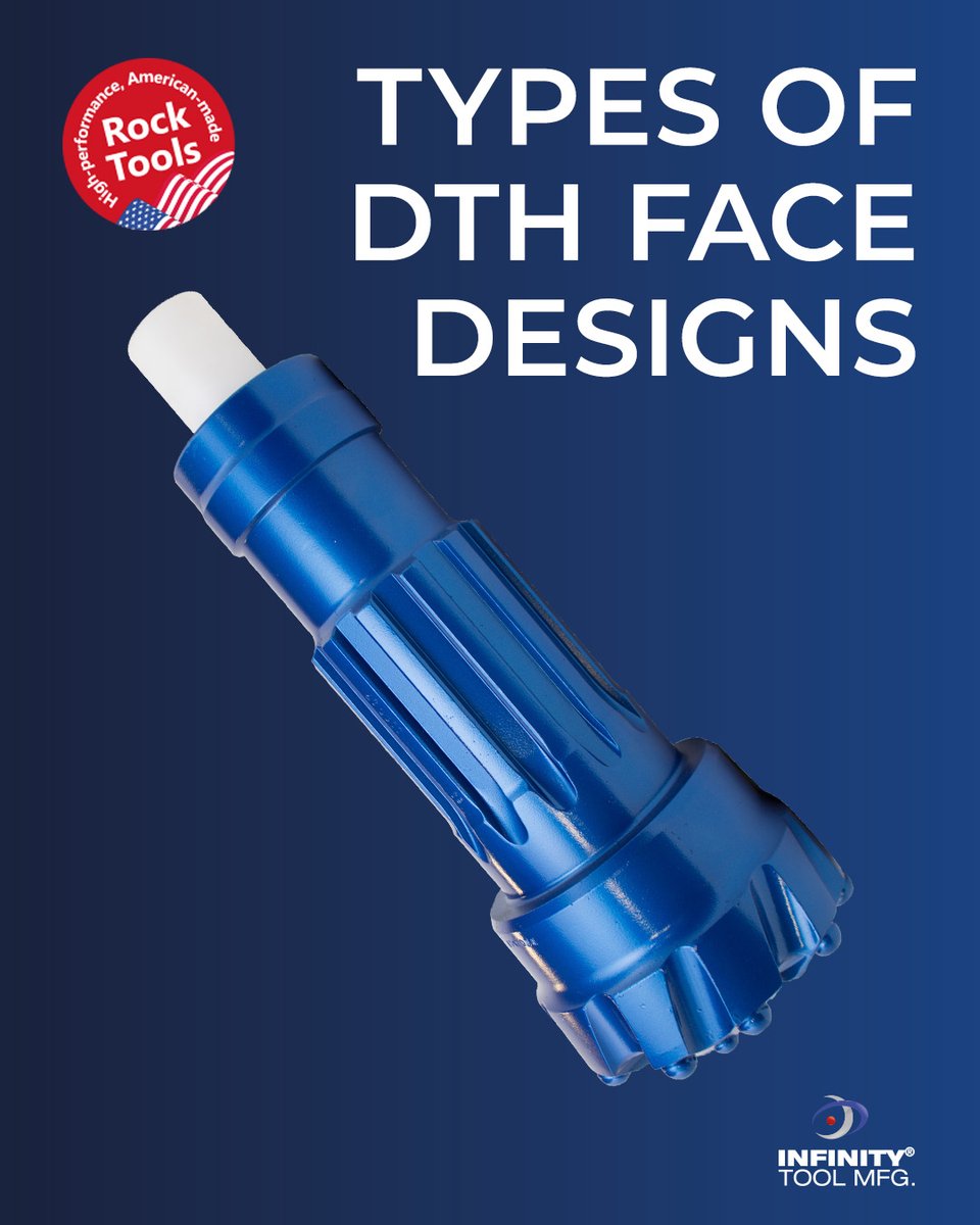InfinityToolMfg's tweet image. Did you know we also manufacture high performance DTH bits. They are available in a range of different face designs, options include:
- Concave
- Convex
- Double Gauge 
- Flat Face 
All designed and manufactured in our American facility.
#dthbits #americanmade #infinitytoolmfg