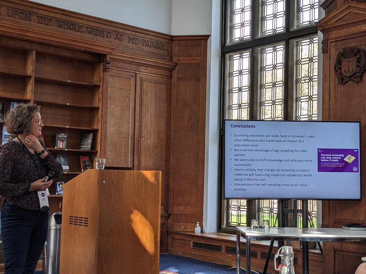 Stephthepsych's tweet image. Fabulous to hear from @Jo_WallerKCL at #BPOS2023 this morning about her work on cervical cancer screening. 

Great to hear about the role of health psychology and Health Psychologists in such an important area 🤩