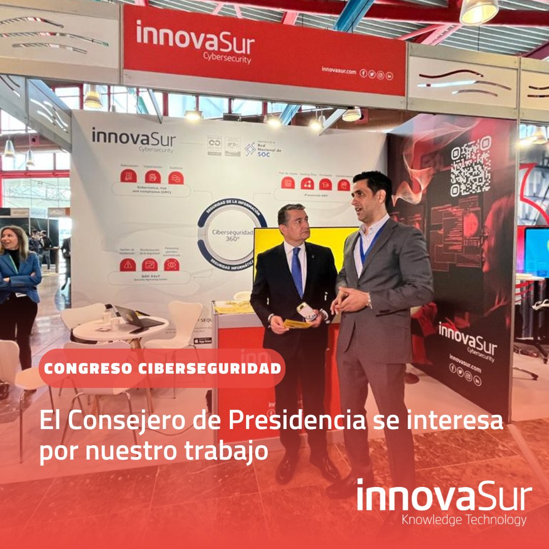 Innovasur's tweet photo. 📆 📌II Congreso de Ciberseguridad de Andalucía en #Málaga.
ℹ️✔️Ayer, @antoniosanz, Consejero de la @InteriorJunta de la @AndaluciaJunta, visitaba nuestro stand para conocer, de primera mano, el trabajo que realizamos en #Innovasur.
📍Stand nº 30
#CiberseguridadAND https://t.co/o74DUCqZ5i