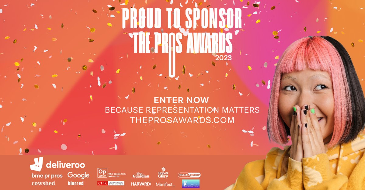 HopeandGloryPR's tweet photo. One week left to enter The Pros Awards 2023!
H&G is proud to sponsor of what is the first awards to be judged by Black, Asian, Mixed Race and Ethnic Minority (BME) PR and comms pros and celebrate inclusive work
Enter now at https://t.co/I6hzXZTNvh
#bmeprpros https://t.co/XrAyDOuYsR