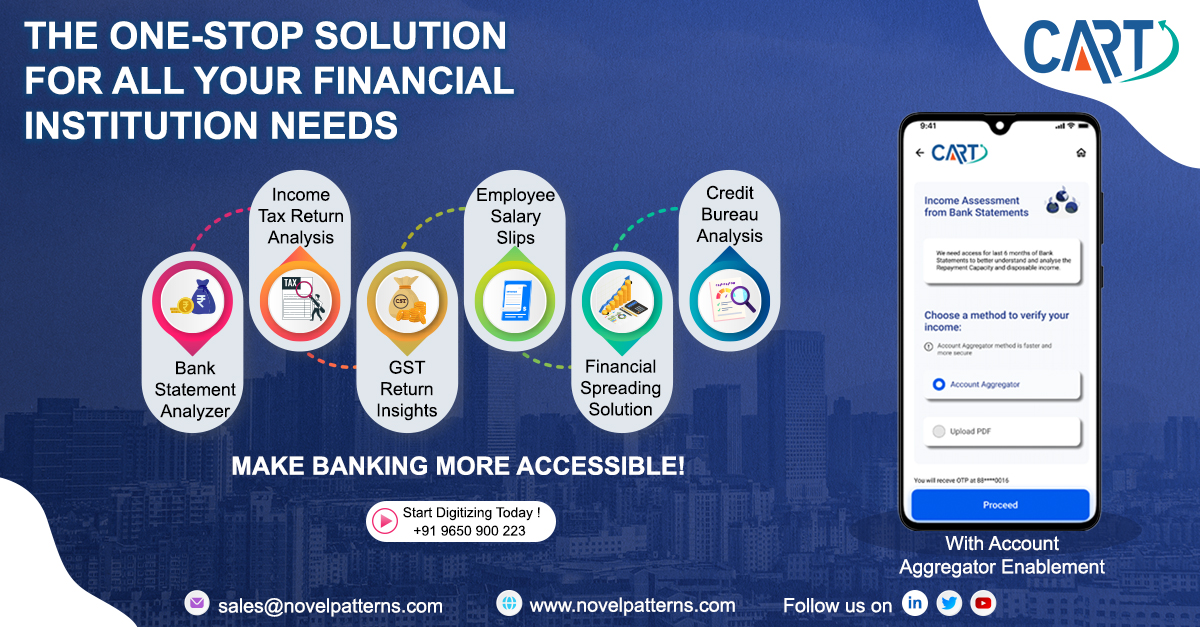 PatternsNovel's tweet image. Revolutionize your lending operations with our CAM Automation platform &amp;amp; Account Aggregator Enablement Solution - #CART. Simplify the loan journey for your customers &amp;amp; eliminate manual paperwork.
Explore the benefits of CART today!
#NovelPatterns #CAMAutomation #BFSI