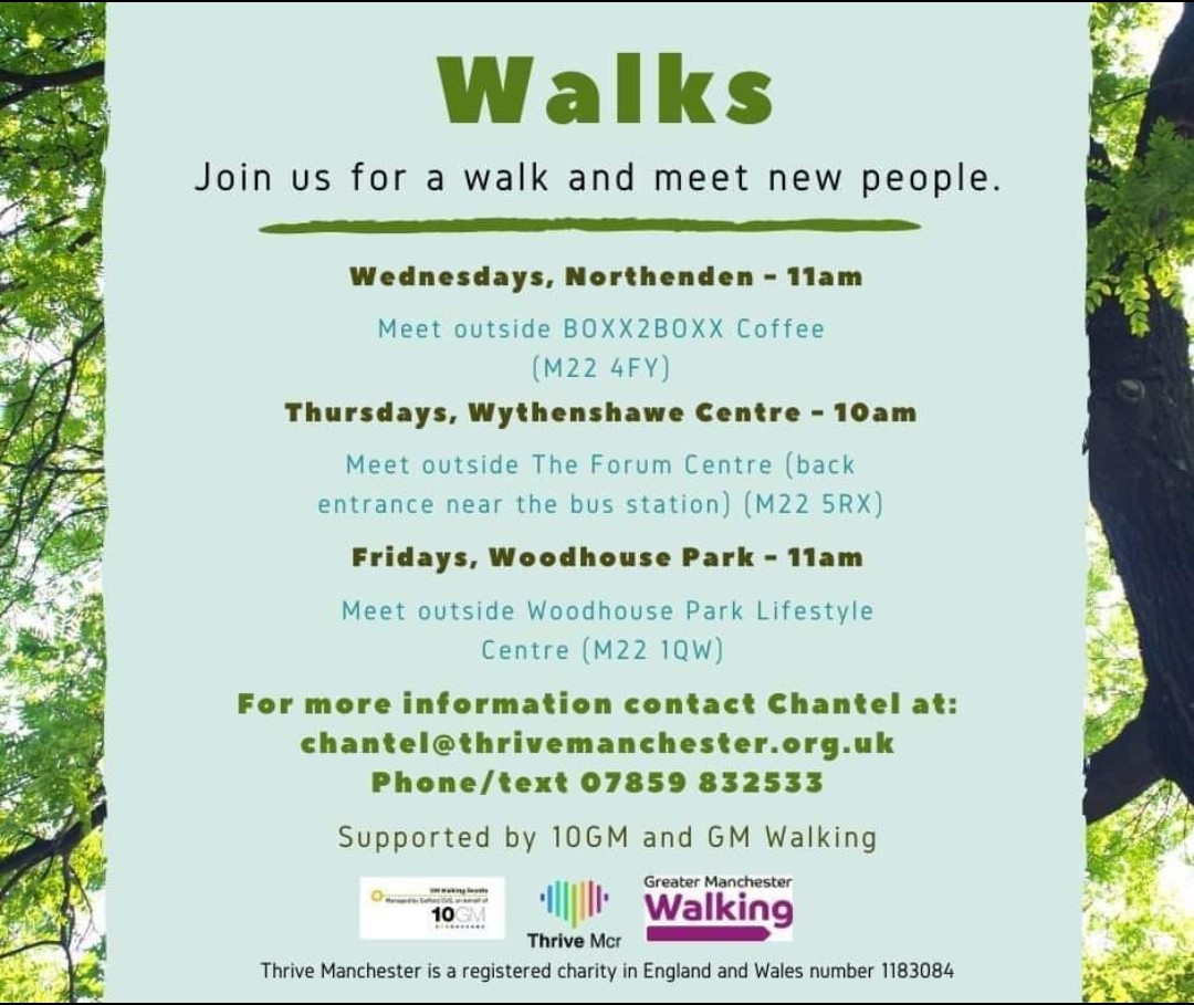 Join @ThriveMcr for their weekly #wellbeing #walks @ForumCentre, today from 10am and @WPLifestyleCent tomorrow. @GmWalks
