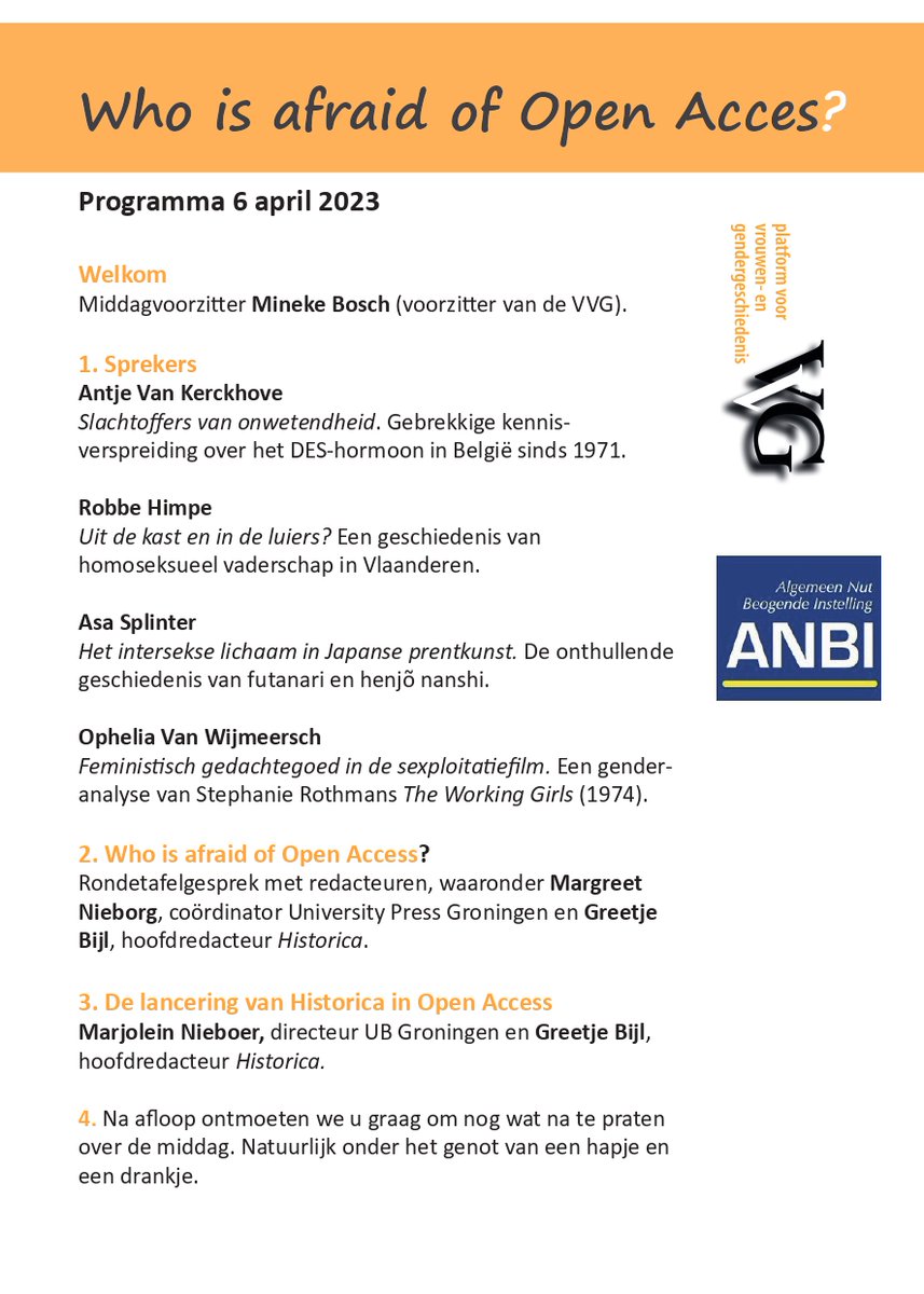 EVENEMENT | Op 6 april vieren we dat Historica een Open Access publicatie wordt. Iedereen is welkom om te komen luisteren naar een aantal interessante sprekers en een rondetafelgesprek rondom het thema Open Access. Verdere info: zie poster. Aanmelden via: docs.google.com/forms/d/e/1FAI…