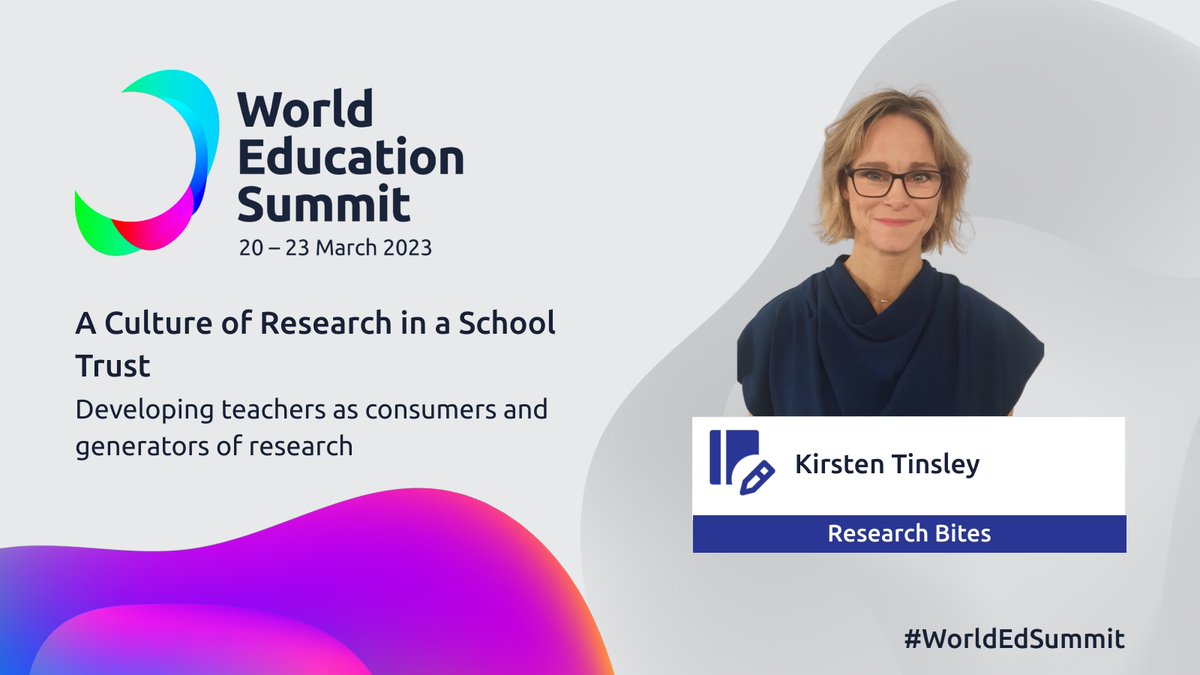 If you're attending the #WorldEdSummit this week, be sure to visit the Research Bites zone and hear from Windsor Academy Trust's Research and Development Lead, @TinsleyKirsty, on developing a culture of research in school trusts.