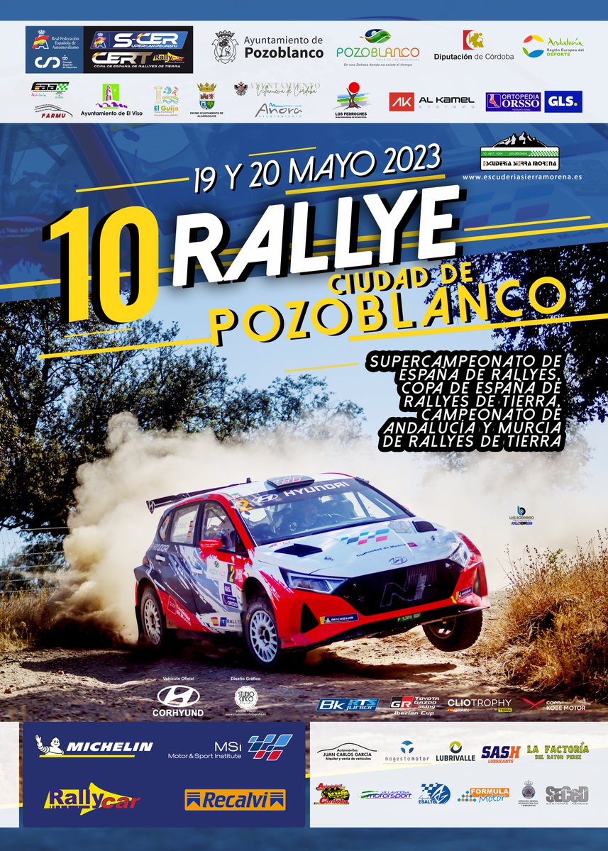 🎨Cartel oficial del X Rallye Ciudad de Pozoblanco. Este año nuestra prueba es puntuable para <a href="/SuperCER_RFEDA/">Supercampeonato de España de Rallyes</a>, <a href="/CERT_Rallycar/">Campeonato de España de Rallyes de Tierra</a>, #BkJuniorRTS <a href="/RallyeTeamSpain/">Rallye Team Spain</a>, Copa Kobe <a href="/KobeMotorsport/">Kobe Motorsport</a>, @iberiancup_tgr, #ClioTrophySpainTierra <a href="/ClioSeriesSpain/">Clio Series Spain</a> y Regional Andaluz-Murciano de Tierra.