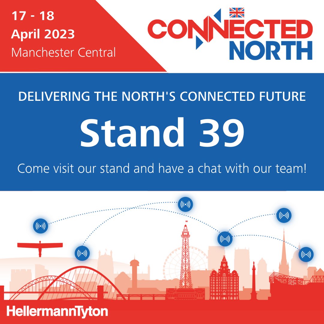 HT_Connectivity's tweet photo. Next month, HellermannTyton Connectivity will be at the Connected North event in Manchester.
📅 17th - 18th April 2023
📍 Manchester Central
Come visit stand 39 to chat with our team 👍
#madetoconnect #connectednorth #manchester #stand39 https://t.co/zSPWwdDWWd