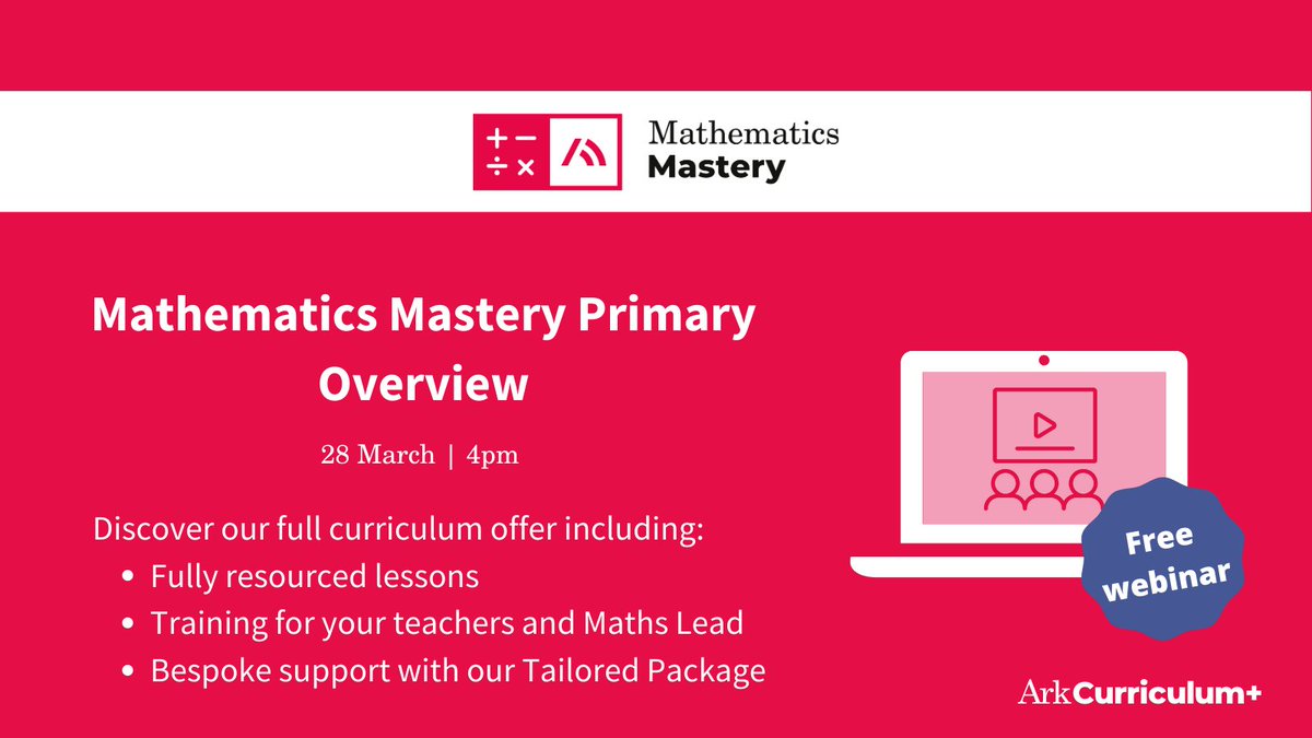 MathsMastery's tweet photo. Interested in transforming your primary maths curriculum? Join our webinar next Tuesday at 4pm to discover Mathematics Mastery Primary:
https://t.co/FKThZbIRbr
#mathschat #primaryeducation #mathsmastery #pupilprogress #mathsevents https://t.co/riNKQvah5E