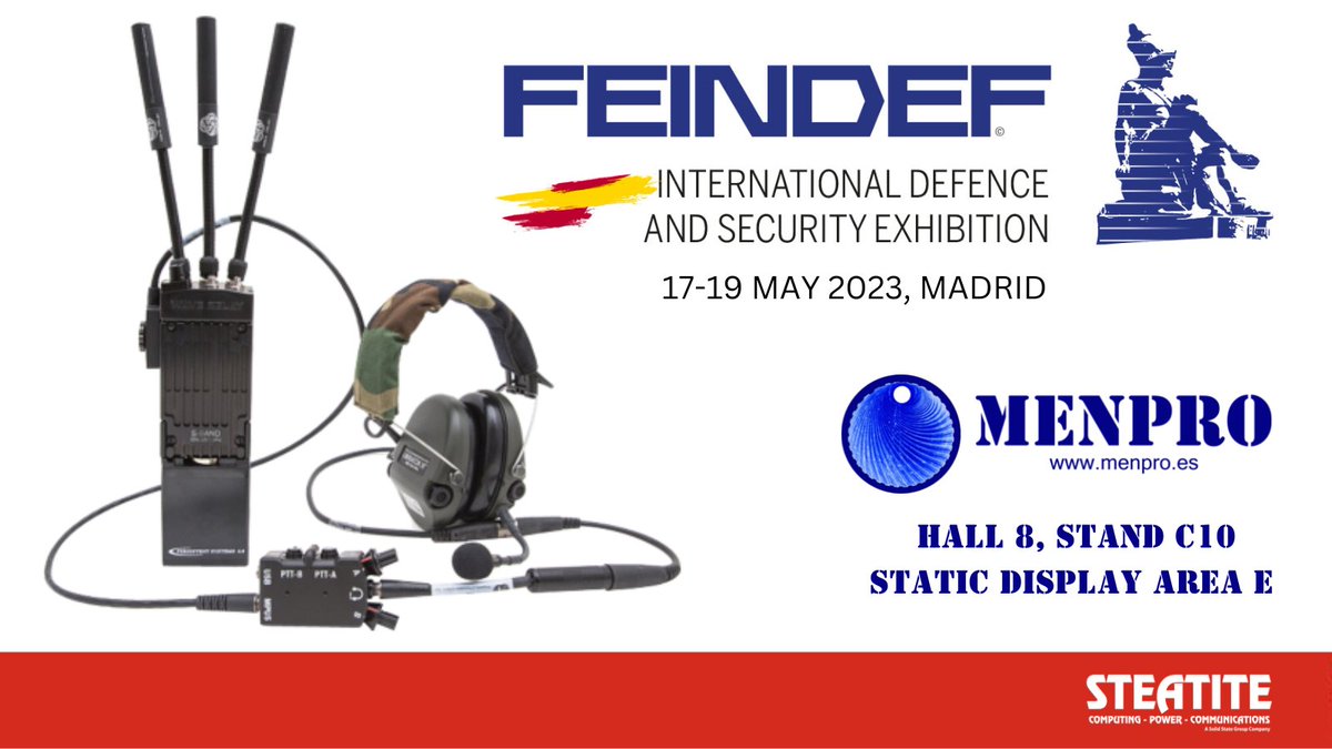 Steatite's tweet image. Our partners Menpro will show #WaveRelay products and #TacticalNetworking kit at @FEINDEF_ from 17-19 May. Look out for @BostonDynamics #SpotRobot and @Ghost_Robotics #Vision60! 

Keep up with the European #Defence market: bit.ly/3TnRTxv  

#FEINDEF23 #MPU5 #CloudRelay