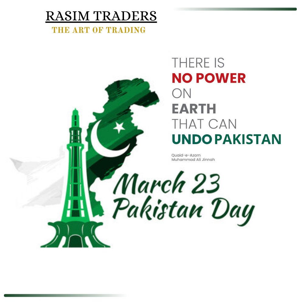 RasimTraders's tweet photo. 𝐏𝐚𝐤𝐢𝐬𝐭𝐚𝐧 𝐃𝐚𝐲 to all our fellow Pakistanis! Today, we celebrate our independence and the amazing culture, heritage, and people of our beloved country.

Regards: Rasim Traders

#PakistanDay #PakistanZindabad #PakistanResolutionDay #2k23 #rasimtraders https://t.co/BFimNZKmTL