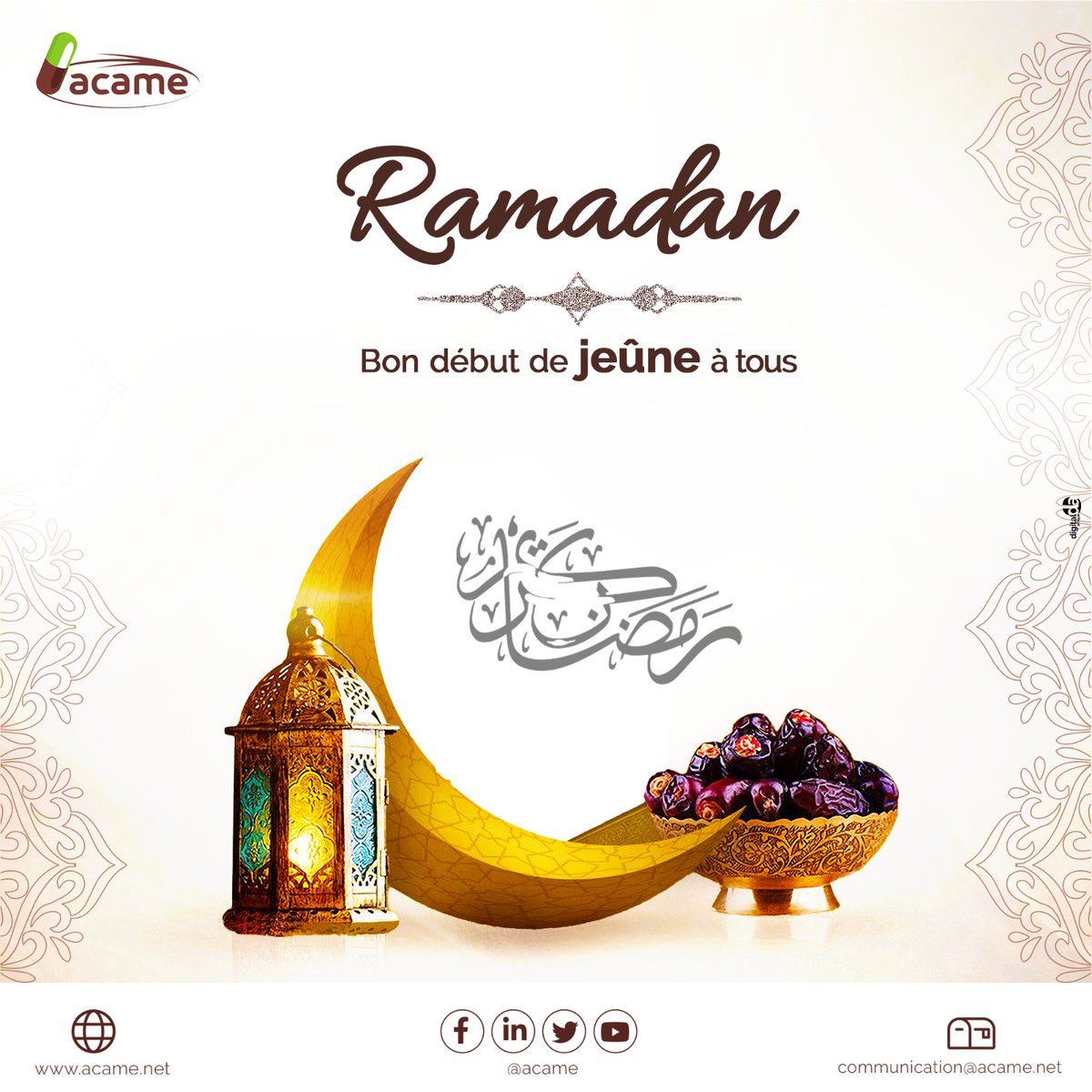 ACAMEAFRIQUE's tweet photo. Bon mois de Ramadan à toute la communauté musulmane. Qu'Allah vous accorde la force spirituelle et la sérénité pour renforcer votre foi.
Soyez récompensés pour vos efforts de dévotions et recevez la grâce divine.
#ACAME #CFEA #Ramadan2023 https://t.co/HAArZYHZrY