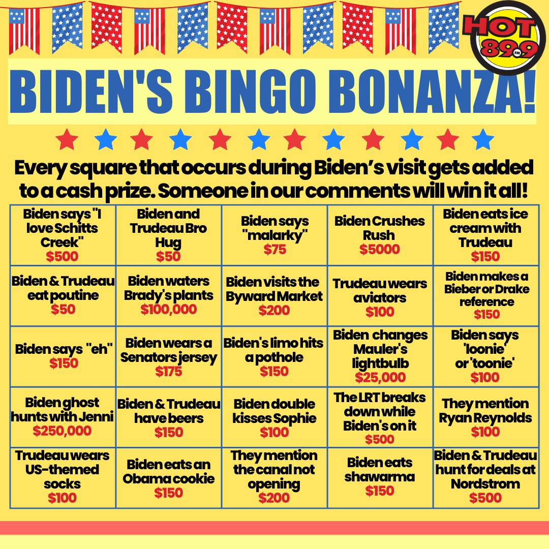 Retweet this post and comment the word 'BINGO!' to qualify to win! We'll be adding up every square that hits, and awarding a cash prize randomly to someone who has entered. 

Keep your eyes peeled on your DMs! 

#MorningHotTub