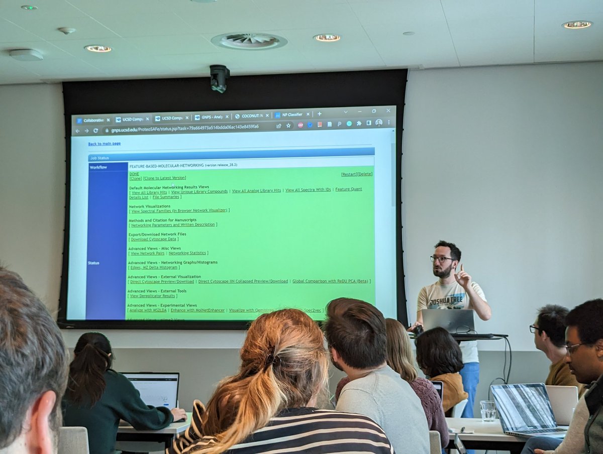jjjvanderhooft's tweet photo. #NPGenMetMine2023 @eScienceCenter #workshop #Wageningen @WUR is not complete without @GNPS_UCSD #molecular #networking and all the other #computational #tools that emerged from this platform! 😎 Thanks to @rschmid1789 and @MitjaMZ! #MASST #repository #analysis #interpretation https://t.co/CMKKr5twTH