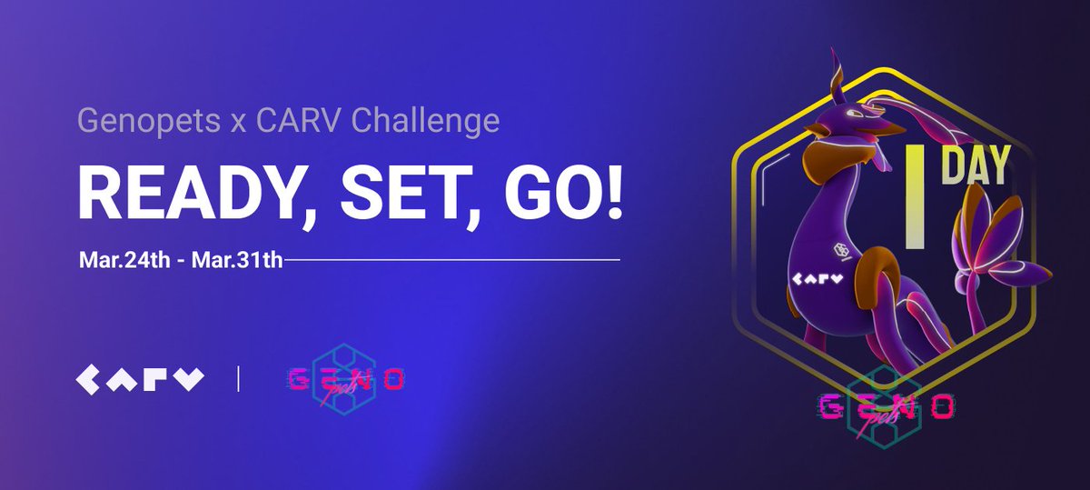 Announcing the <a href="/genopets/">Genopets - WHITTAKR Agent Era</a> x #CARV Special Challenge!

🏅Ready, Set, Go!

🏃‍♀️March 24, 11 pm PT - March 31, 11 pm PT
🏃1000 GENE + 1000 ARC

Grab your share prize with your daily jogging and lovely walks.  Go get it now: bit.ly/40gqDUw