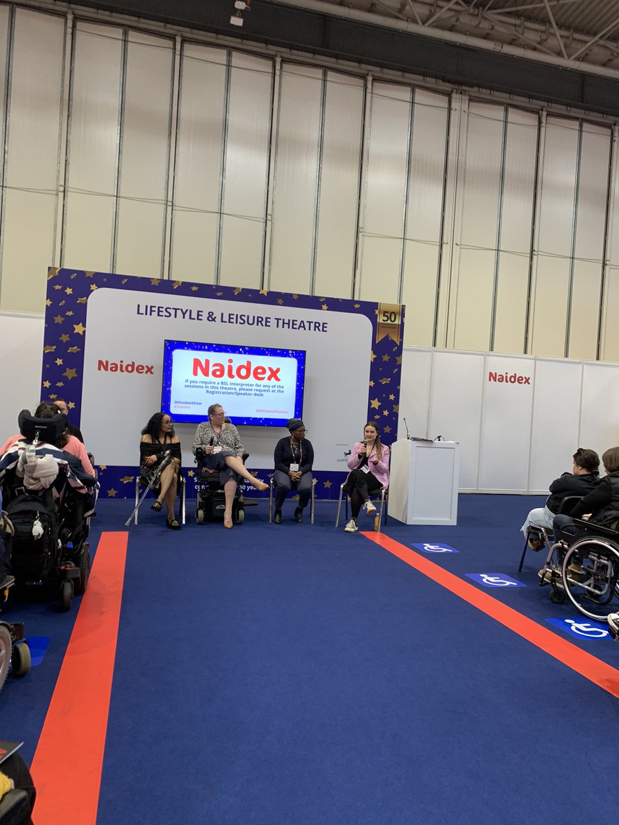 AccessAbleUK's tweet photo. Happening now at the lifestyle and leisure theatre - @ChamiahDewey hosting a panel on adaptive fashion. #Naidex #AccessAbleIt https://t.co/LA2klqbcr2
