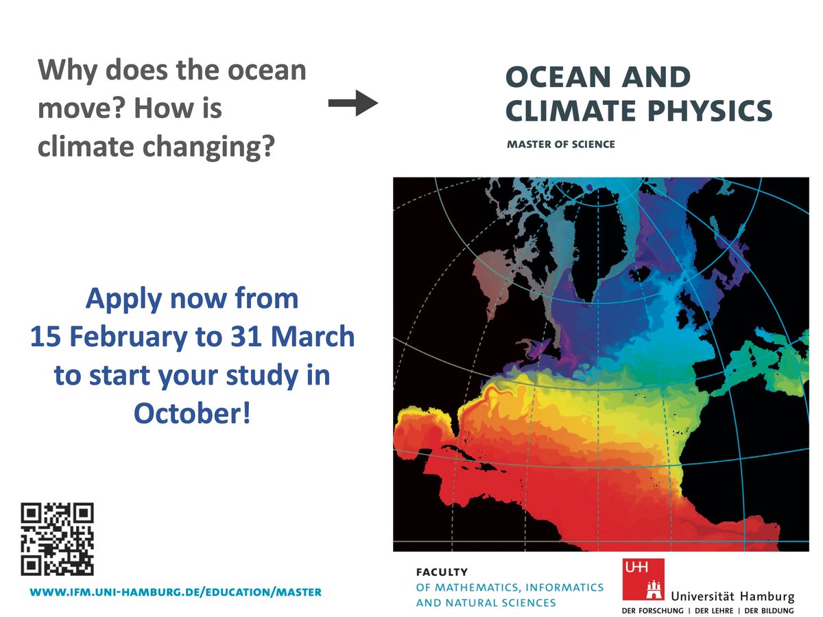 coralreefsina's tweet photo. One week left to apply for the Ocean and Climate Physics master program at @CENunihh @UHHMIN !
They offer courses in ocean and climate dynamics, modelling and predictions. For more details see here: https://t.co/NhNz5xc98b https://t.co/7t4gpTJTk2