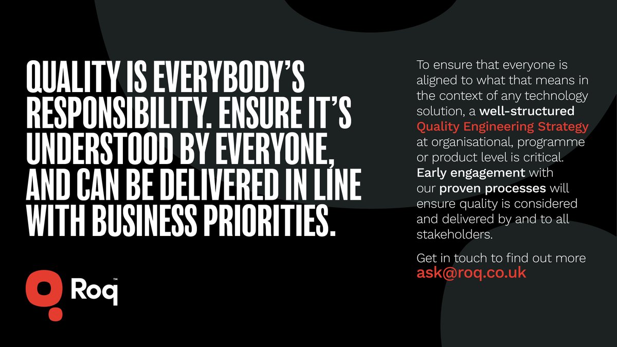 ROQTALK's tweet photo. If you are about to embark on a major programme of work or are at the point where quality is continually a problem, talk to us about our #QualityEngineeringStrategy review to see how we can help. Get in touch at ask@roq.co.uk #QualityEngineering #LikeNoOther #AccelerateQuality https://t.co/C6LhQyCj54