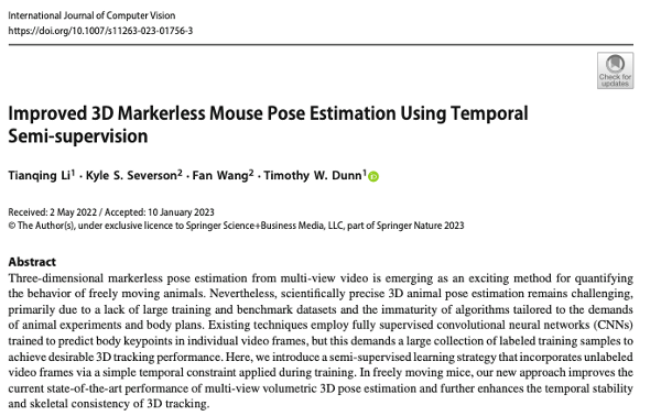 Improved 3D Markerless Mouse Pose Estimation Using Temporal  Semi-supervision