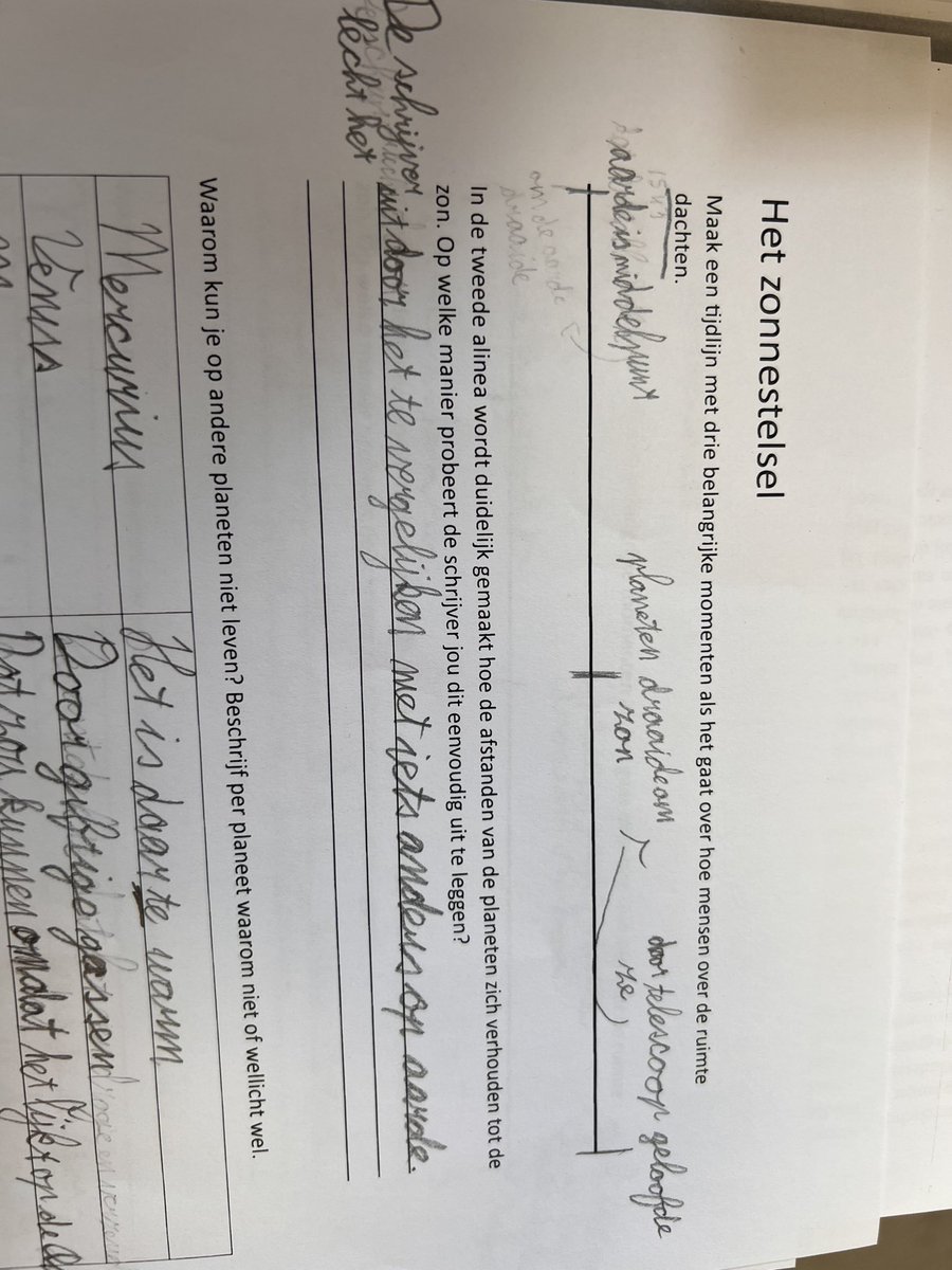 Heleenbuhrs's tweet photo. Tekstgerichte vraag na deze alinea: Op welke manier probeert de schrijver jou uit te leggen hoe de planeten zich qua afstanden verhouden tot de zon? Ik vind de antwoorden die kinderen geven zo knap. #groep6 https://t.co/Ls7hJ31RK3