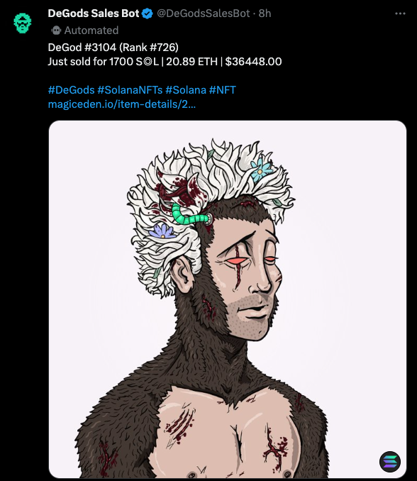CecilyLongLegs's tweet photo. @BaerEvo_ @DeGodsNFT Theres been some pretty huge  sales over the last week. Re-sharing a few of them here.

- Ice Mamba (3300 SOL : 40.71 ETH)
- Naked Ape (1700 SOL : 20.89 ETH)
- Transcendent Nova (1500 SOL : 18.53 ETH)
- Ape Mamba (1400 SOL : 18.02 ETH) https://t.co/PRGjllKG8z