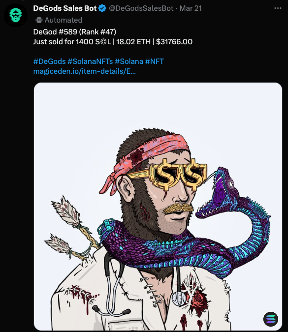 CecilyLongLegs's tweet photo. @BaerEvo_ @DeGodsNFT Theres been some pretty huge  sales over the last week. Re-sharing a few of them here.

- Ice Mamba (3300 SOL : 40.71 ETH)
- Naked Ape (1700 SOL : 20.89 ETH)
- Transcendent Nova (1500 SOL : 18.53 ETH)
- Ape Mamba (1400 SOL : 18.02 ETH) https://t.co/PRGjllKG8z