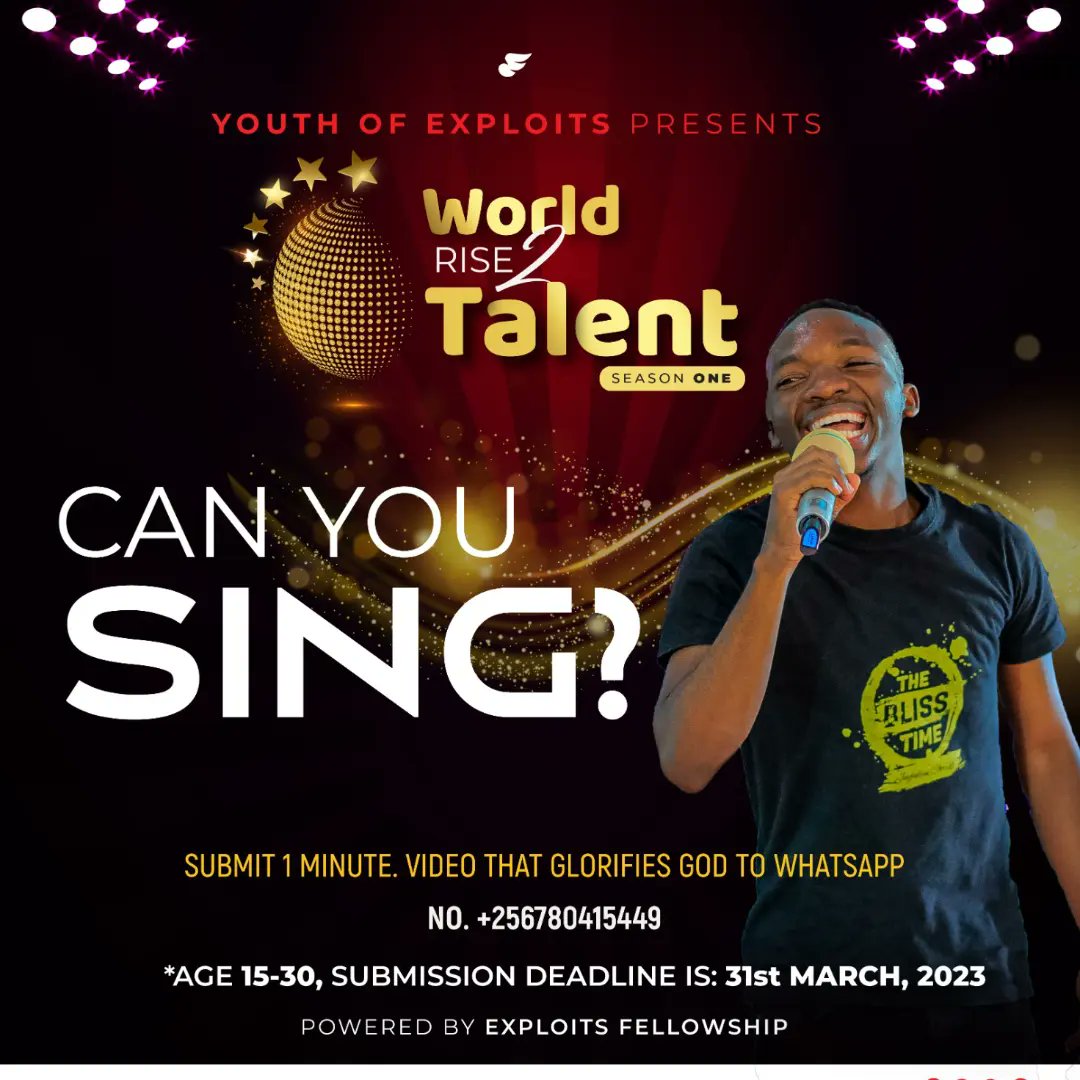 YouthofExploits's tweet photo. Don't miss this opportunity 15-30years
#YouthofExploits
#WorldRise2Talent
#OnlineCahllenge
@kyokundalydia @ExploitsFellowship https://t.co/Ku6ERoqRQF