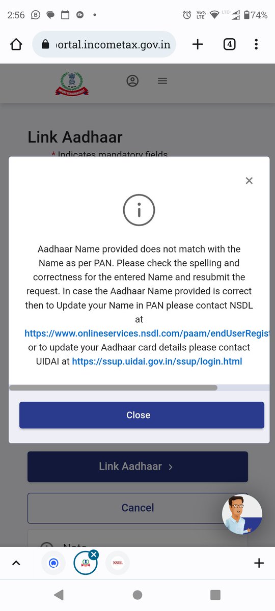 aarya2402's tweet photo. @IncomeTaxIndia @nsitharamanoffc @officeofPCM @FinMinIndia @PIB_India When I'm submitting the form after payment, the aadhaar name provided does not match with the name as pr PAN,but the adhar name and the PAN name are same on the card,only the different is lower case and upper case.
Then what should I do https://t.co/QOgOuktfT4