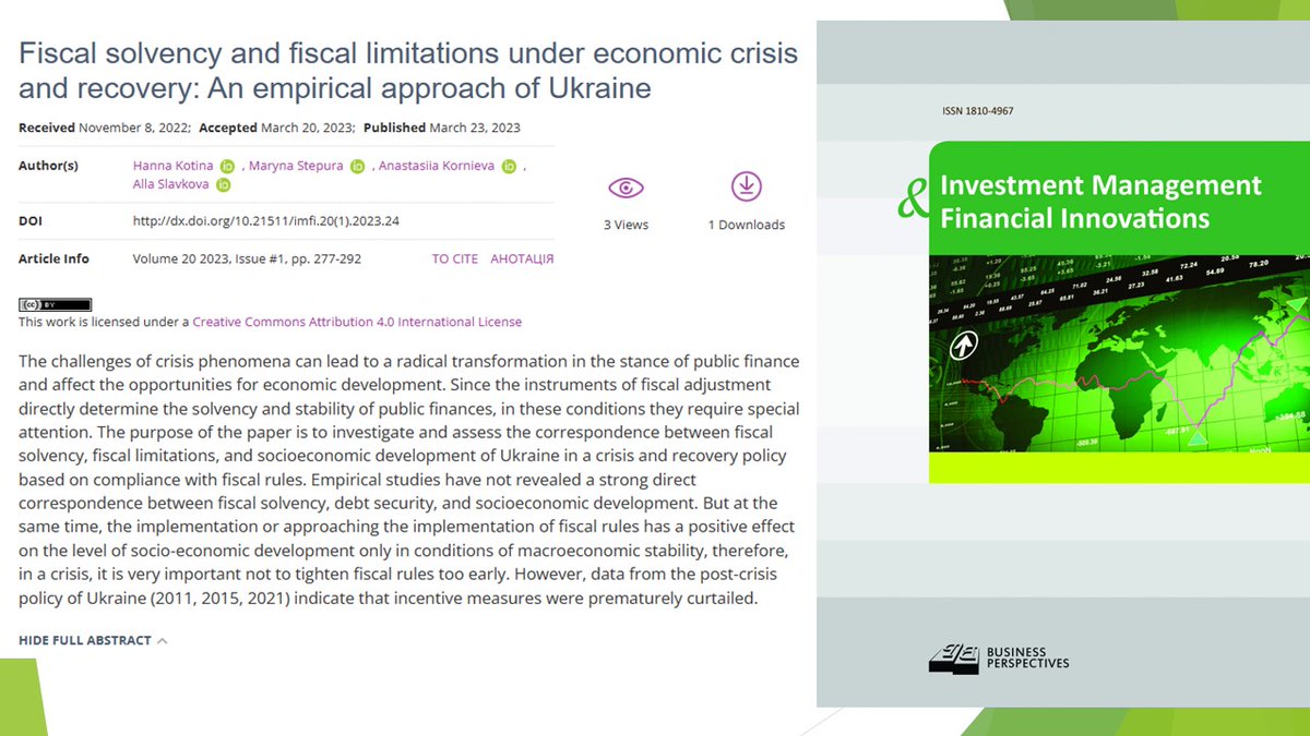 imfi_journal's tweet photo. 🔗 https://t.co/upHIB0TTXS
📝 Fiscal solvency and fiscal limitations under economic crisis and recovery: An empirical approach of Ukraine
👥 Hanna Kotina , Maryna Stepura , Anastasiia Kornieva , Alla Slavkova
#debtsecurity, #economicgrowth, #fiscalrules, #fiscalsolvency https://t.co/Oph9Rw3oyt