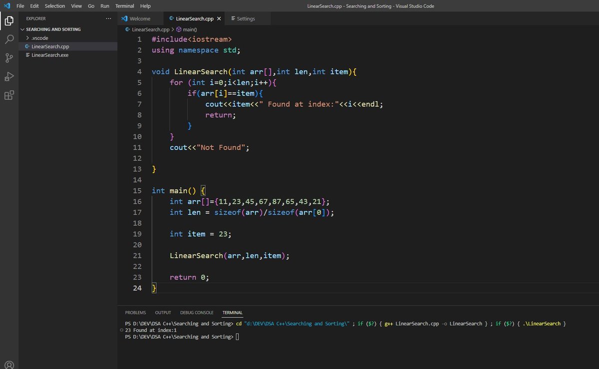 DevMalik_eth's tweet photo. Linear Search in an int Array and char Array 
#DSA #Algorithms #100DaysOfCode #30daysofcode #dataStructures #coding 
#code #vscode https://t.co/X0PFjhMgoy