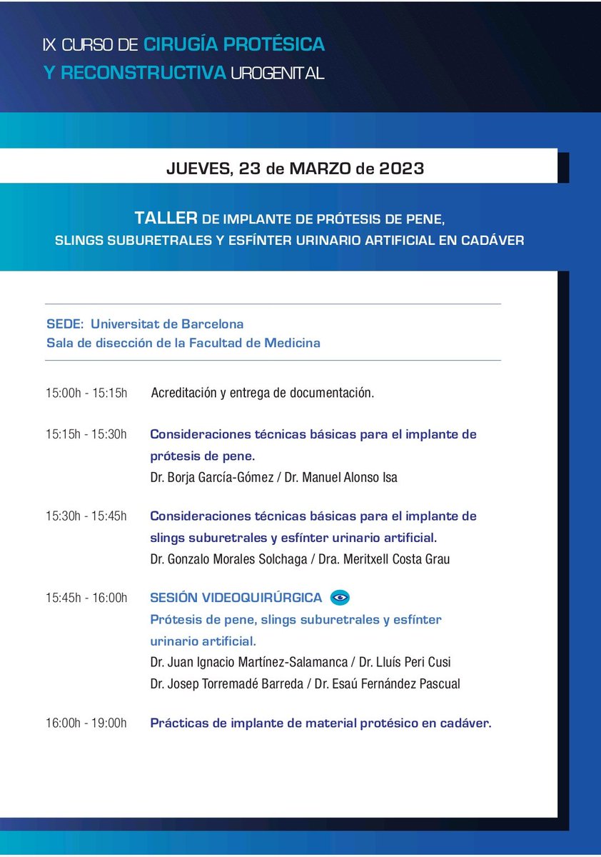 ManuelAlonsoUro's tweet photo. Estamos hoy ansiosos por empezar el IX Curso de Cirugía Protésica y Reconstructiva Urogenital

Un año más nos ilusiona volver a la ciudad condal y a @hospitalclinic a participar en esta maravillosa actividad promovida por el Dr @JosepTorremade

#androgy #surgey @BorjaGarcaGmez1 https://t.co/1PiNUN0RJY