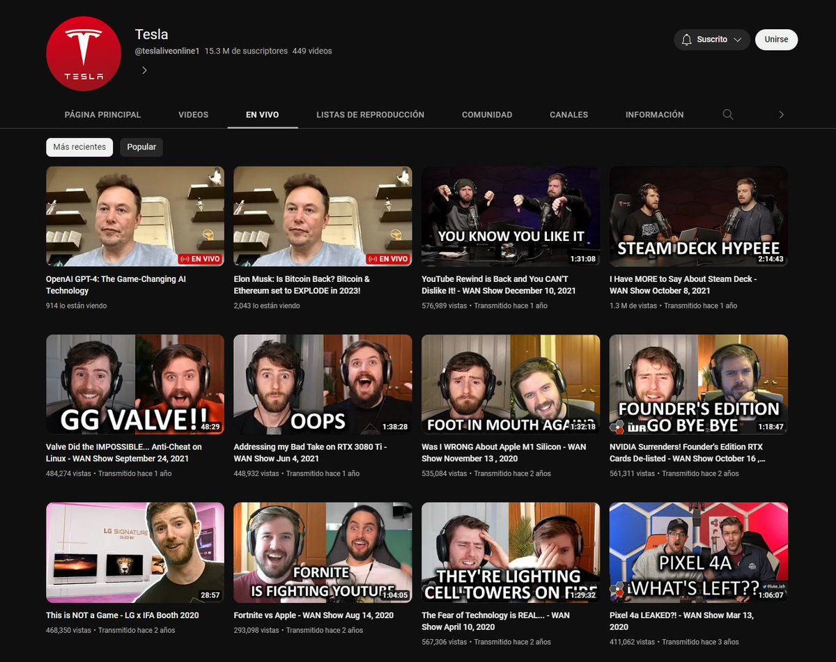 Fresh_Mora's tweet photo. @InfernoOmni No freaking way, Linus Tech Tips just got hacked a minute ago, a Tesla stream appeared in my recommendations (I don't follow Tesla) and now they are deleting ALL videos and streams. Bro, if Linus's channel is hacked NO ONE is safe. https://t.co/r7mReRNT68