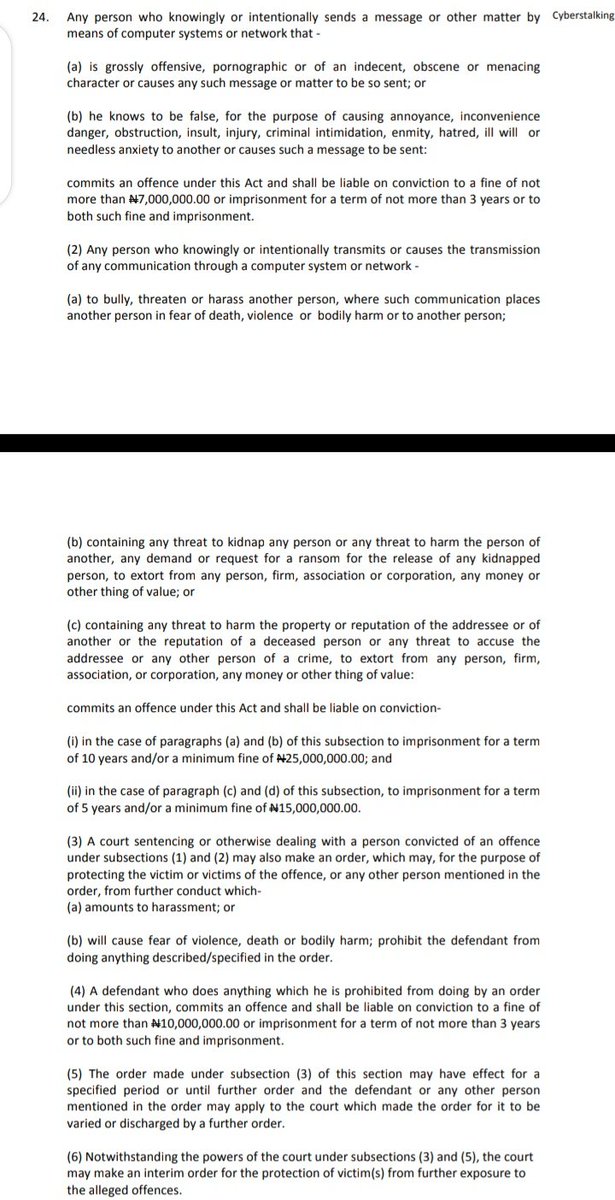 I still can't believe Section 24 of the Cybercrimes (Prohibition/ Prevention, etc) Act is real.

It sounds so ridiculous. Like something a petulant SS3 student made up to punish his 'haters'.

I hate that this is the rubbish they're using to detain my friend on God!😔

#FreeChude