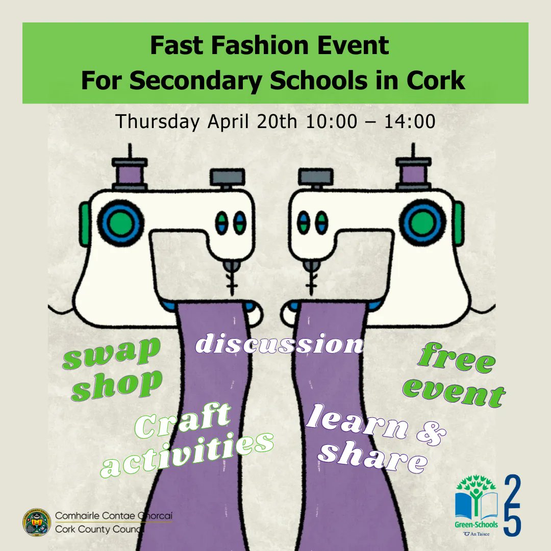 GreenSchoolsIre's tweet image. Save the date! There will be a FREE event for Secondary School students in Cork around fast fashion and and clothing repair, with a swap shop! Find out more here. buff.ly/3TBRd7J 
#fastfashion #swapshop