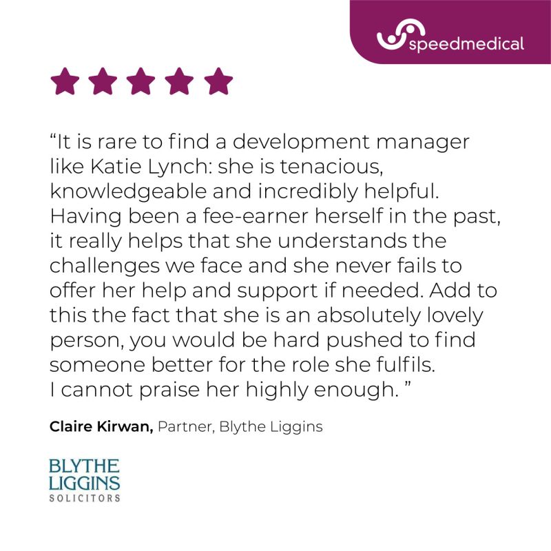 Having someone who truly understands the needs of clinical negligence firms makes all of the difference.

Another incredible testimonial for Katie!