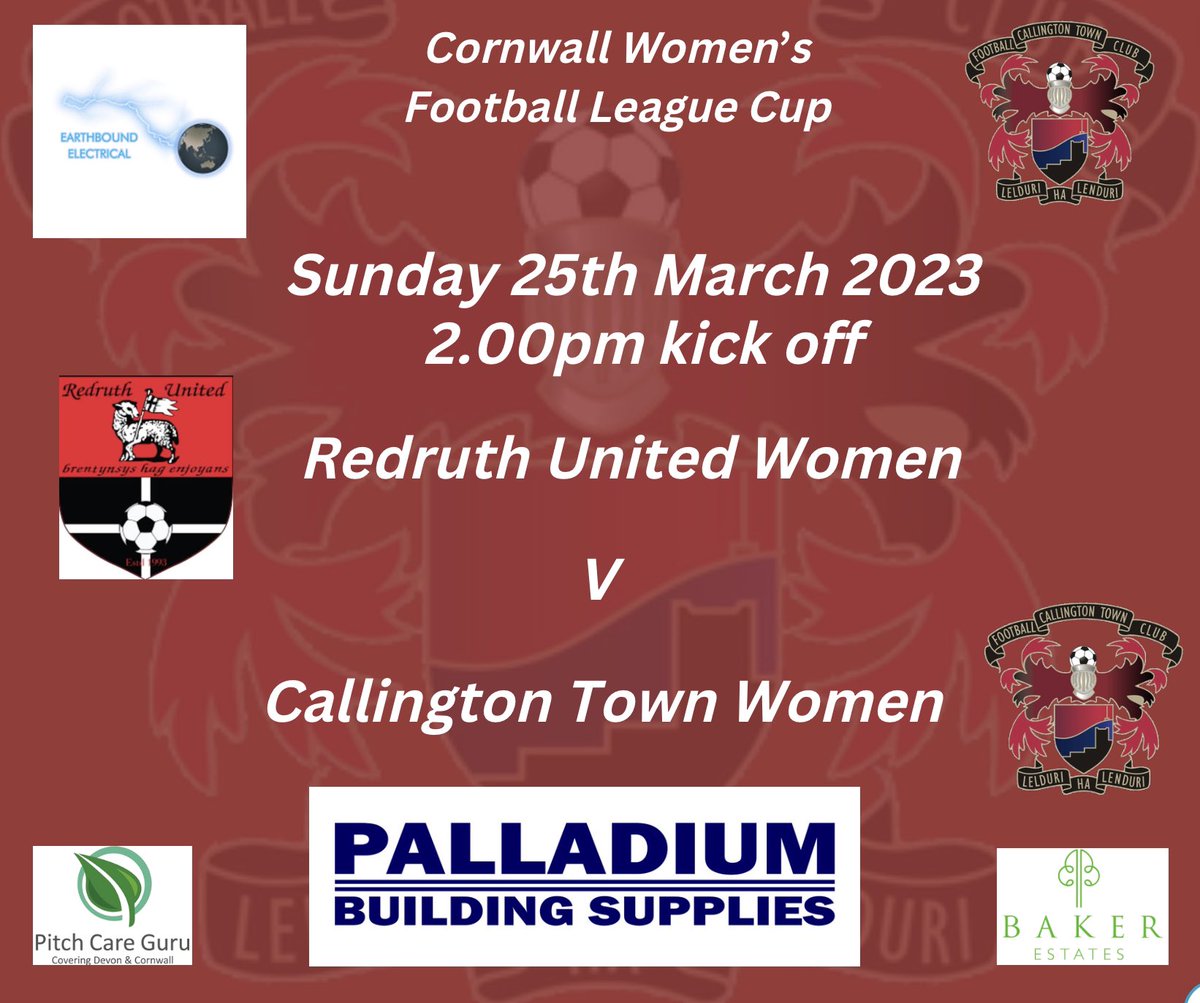 On Sunday, our <a href="/CallyTownFC/">Callington Town FC</a> Women travel yet again as they go west to face <a href="/redruthunitedfc/">Redruth United FC</a> in the <a href="/TheCWFL/">CWFL</a> with a 2pm start <a href="/swsportsnews/">South West Sports News</a> <a href="/PLsportsnews/">PlymouthSportsNews</a> <a href="/sportscornwall/">Cornwall Sports Media</a> <a href="/NigelWalrond/">Nigel Walrond</a> <a href="/KJMsport57/">Kevin Marriott</a> <a href="/therealginsters/">Ginsters</a> @PalladiumK