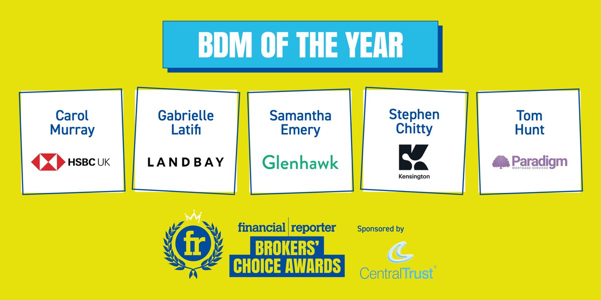 Financial Reporter (@f_reporter) on Twitter photo Congrats to our BDM of the Year finalists (kindly sponsored by <a href="/CentralTrust/">Central Trust</a> )!
🤩 Carol Murray <a href="/HSBC_UK/">HSBC UK</a>
🤩 Gabrielle Latifi <a href="/LandbayUK/">LANDBAY</a>
🤩 Samantha Emery <a href="/glenhawkfinance/">Glenhawk</a>
🤩 Stephen Chitty <a href="/KensingtonChat/">Kensington Mortgages</a>
🤩 Tom Hunt <a href="/Paradigm_Mtgs/">Paradigm Mortgage Services</a>
#FRA23 Congrats to our BDM of the Year finalists (kindly sponsored by <a href="/CentralTrust/">Central Trust</a> )!
🤩 Carol Murray <a href="/HSBC_UK/">HSBC UK</a>
🤩 Gabrielle Latifi <a href="/LandbayUK/">LANDBAY</a>
🤩 Samantha Emery <a href="/glenhawkfinance/">Glenhawk</a>
🤩 Stephen Chitty <a href="/KensingtonChat/">Kensington Mortgages</a>
🤩 Tom Hunt <a href="/Paradigm_Mtgs/">Paradigm Mortgage Services</a>
#FRA23