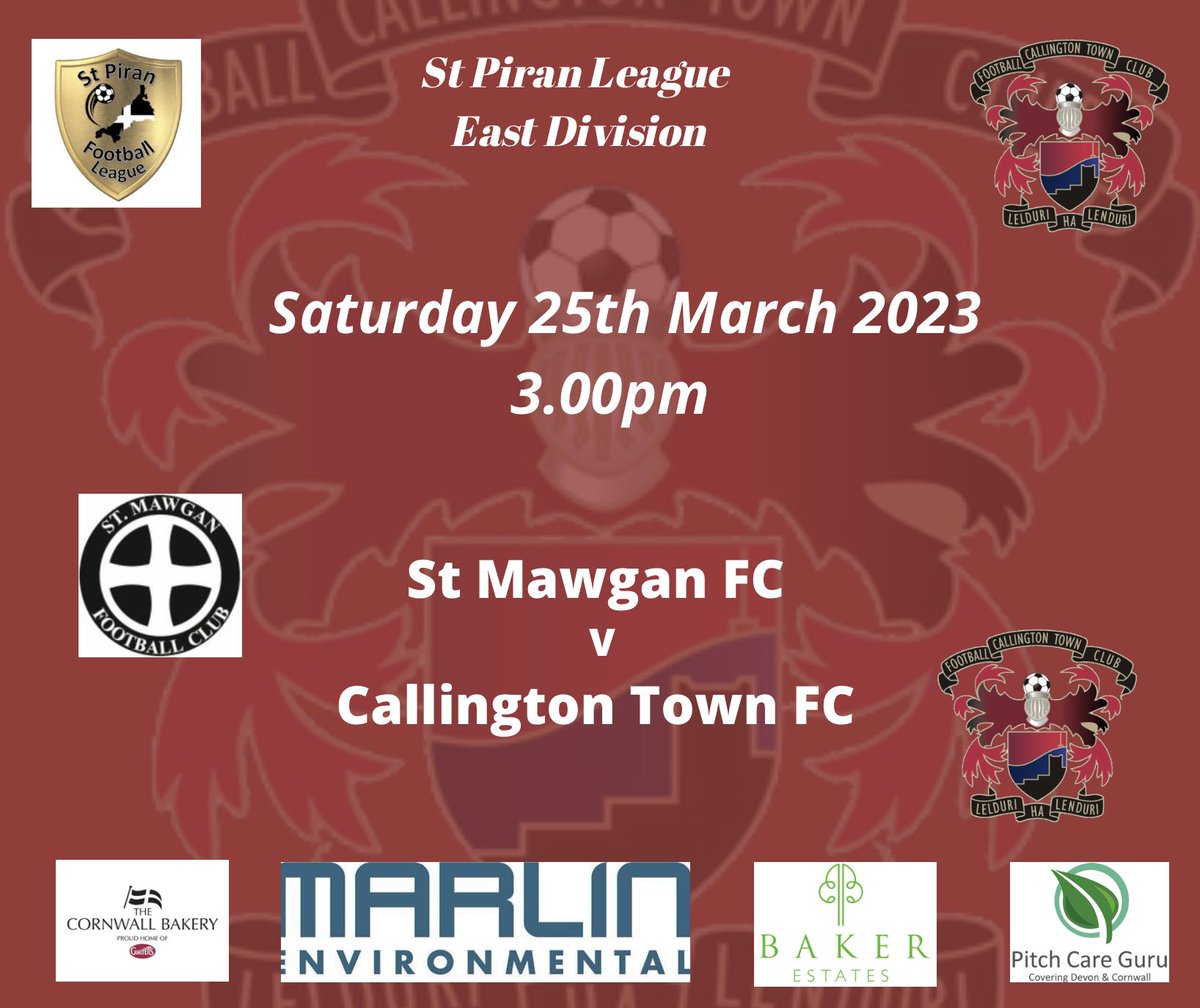 This Saturday, our <a href="/CallyTownFC/">Callington Town FC</a> reserves travel to the north coast to face <a href="/StMawganFC/">St Mawgan FC</a> in the <a href="/StPiranLeague/">Kernow Stone St Piran League</a> with a 3pm kick off <a href="/swsportsnews/">South West Sports News</a> <a href="/PLsportsnews/">PlymouthSportsNews</a> <a href="/sportscornwall/">Cornwall Sports Media</a> <a href="/KJMsport57/">Kevin Marriott</a> <a href="/NigelWalrond/">Nigel Walrond</a>