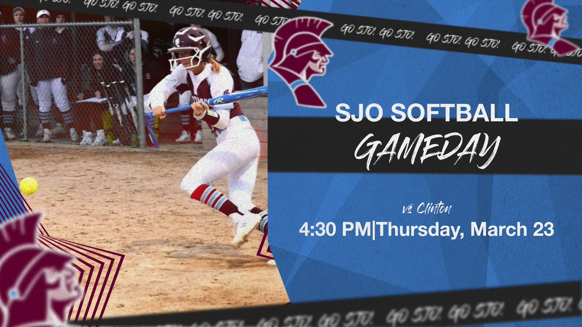 SJOSoftball's tweet photo. 🗓️Thursday, March 23
⏰4:30 PM 
🆚Clinton
📍SJO-Randy Wolken Field 
💻Follow on GameChanger https://t.co/07WOz4xE0V