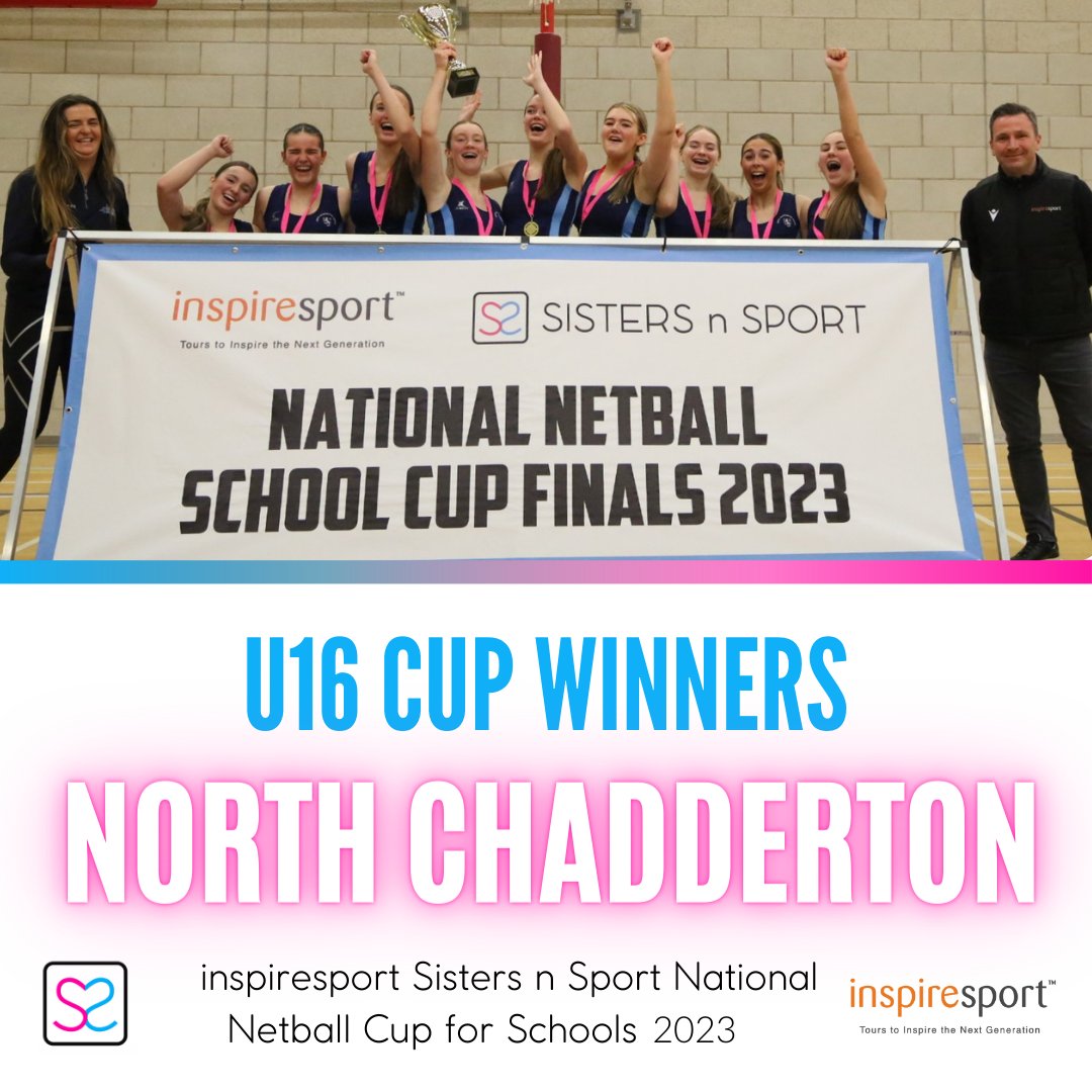 sistersnsport's tweet photo. U16 Cup inspiresport Sisters n Sport National Netball Cup Final for Schools result

Congratulations both teams on reaching the finals. 

U16 Cup Champions 
@NorthChadderton 

U16 Cup Runners up 
@SHSKSchool https://t.co/X5uPnpTM03