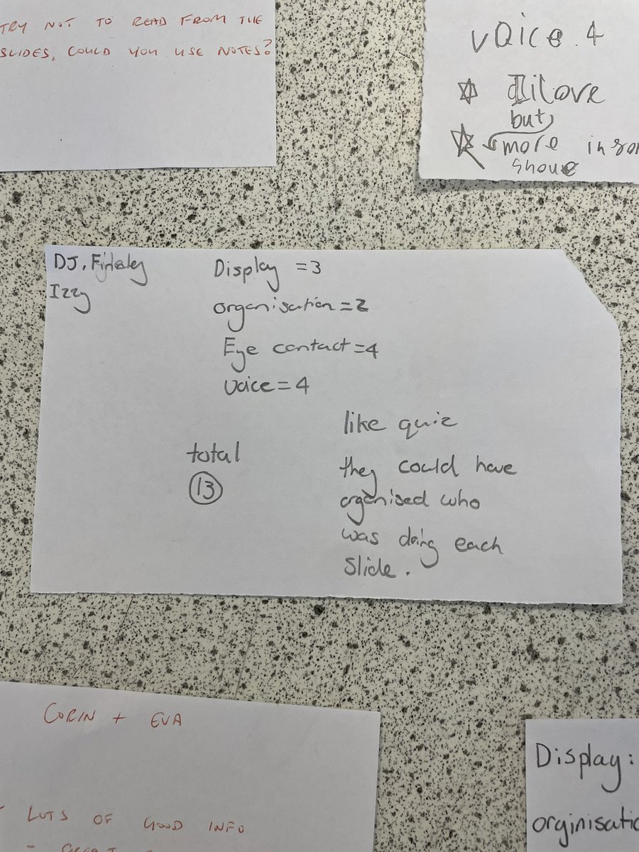 A few examples of positive and constructive peer feedback from 1.3 and 1.7 from their EM. spectrum presentations this week. Well done everyone🌈
<a href="/knoxacademy/">Knox Academy</a> 
<a href="/KnoxScience/">Knox Academy - Science Faculty</a>