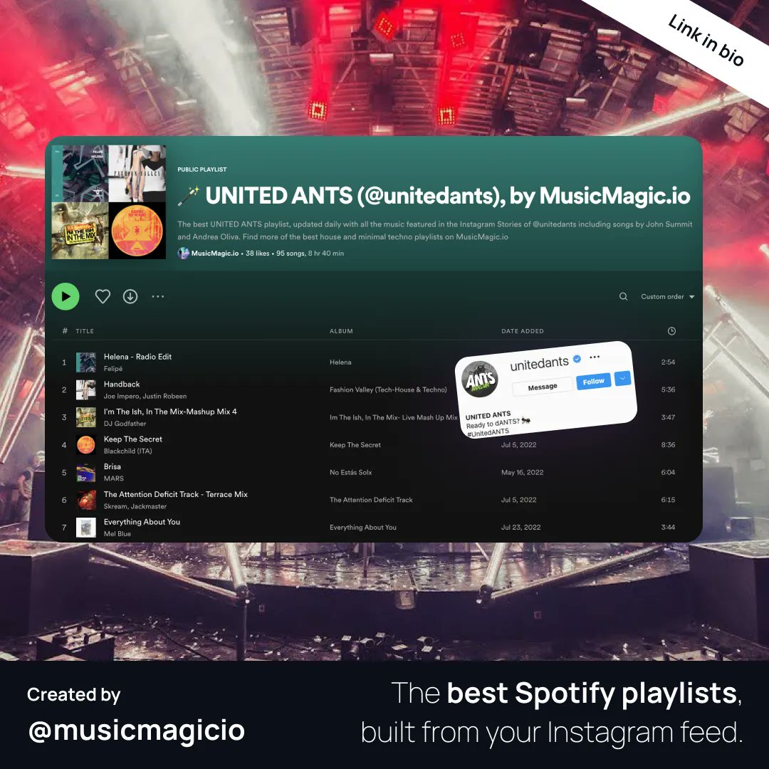 musicmagicio's tweet photo. ⚡️ Check out our latest playlist inspired by @unitedants, and made with magic by @MusicMagicio 🪄 
#nowplaying #spotifyplaylist #playlist #musicplaylist https://t.co/cSSPEdn4mZ https://t.co/40l9Jw4awX