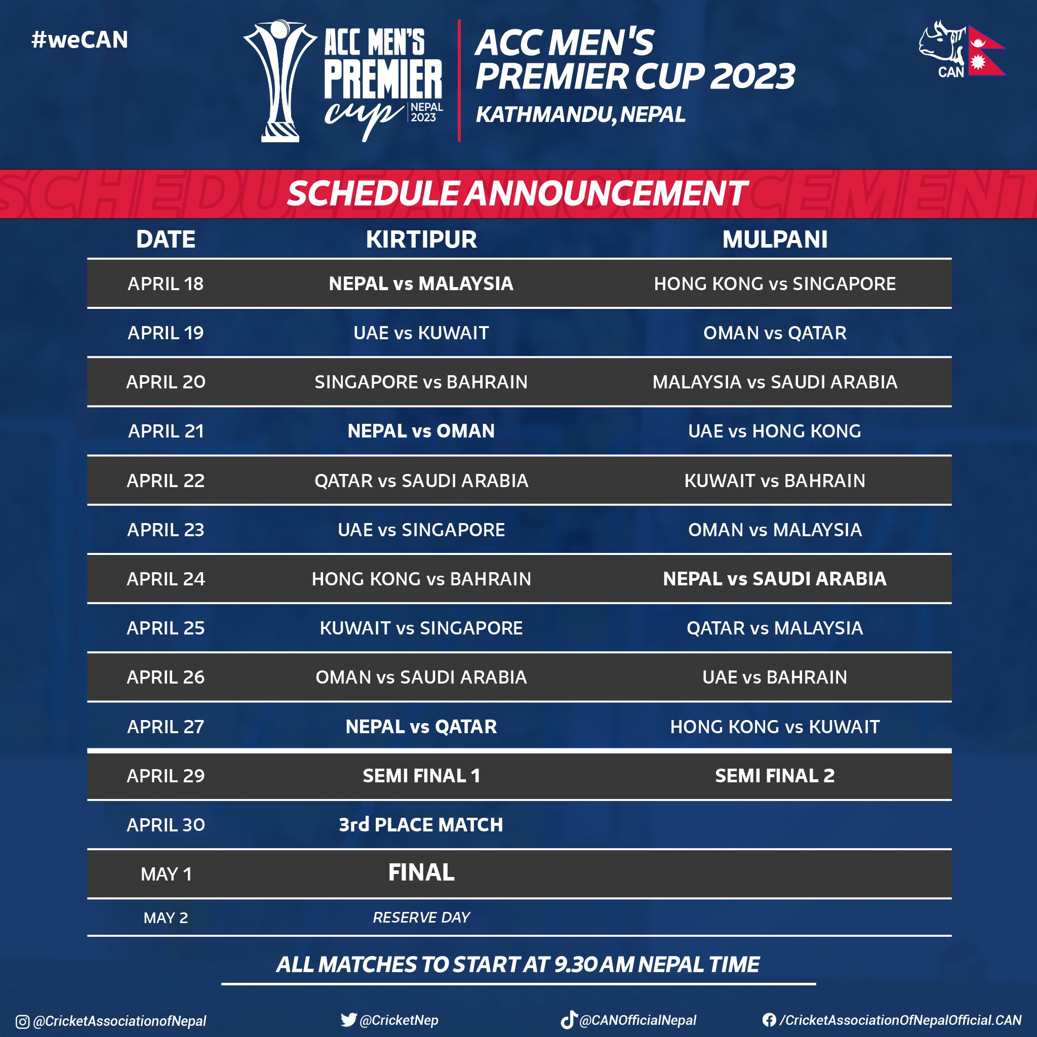 CAN announces 21 member squad for ACC Premier Cup Enewspolar Enewspolar