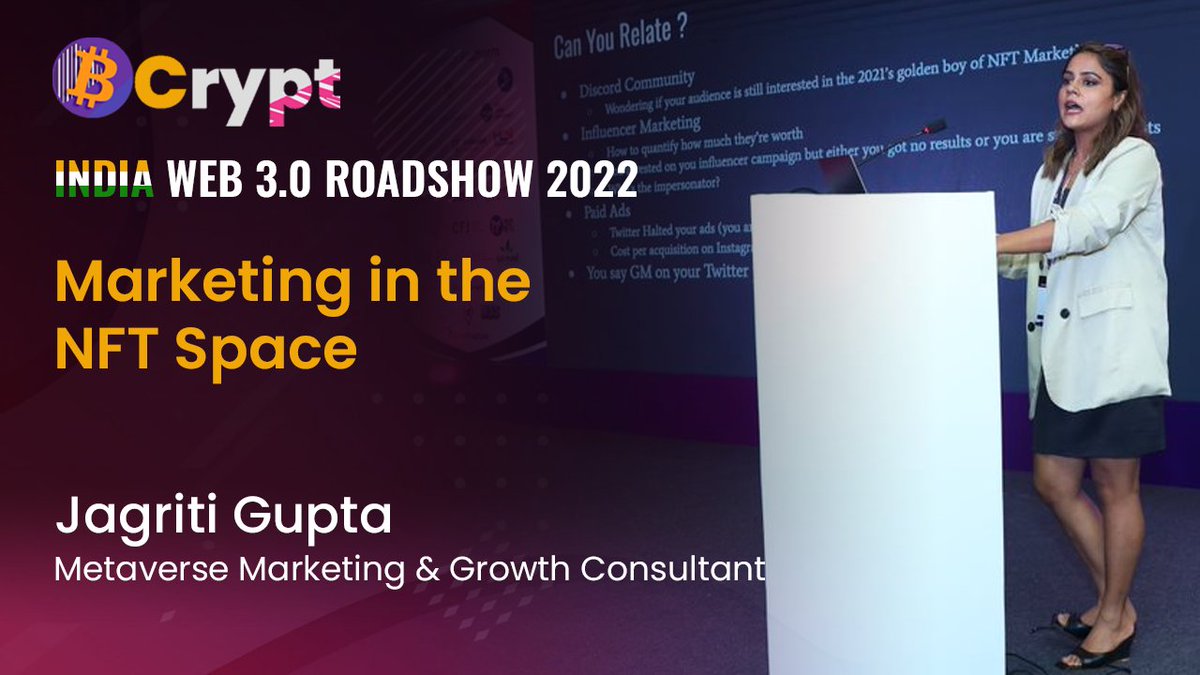 BcryptGlobal's tweet photo. To watch the session on, "Marketing in the NFT Space" by Jagriti Gupta from #Bcrypt22 visit here: https://t.co/QV0MmftaBo
Know more about #BCrypt23 India Web 3.0 Week 2023>> https://t.co/a9K7L62eQl
#Web3 #web3community #NFTs #Crypto #Bcrypt https://t.co/UJfmXGruSr
