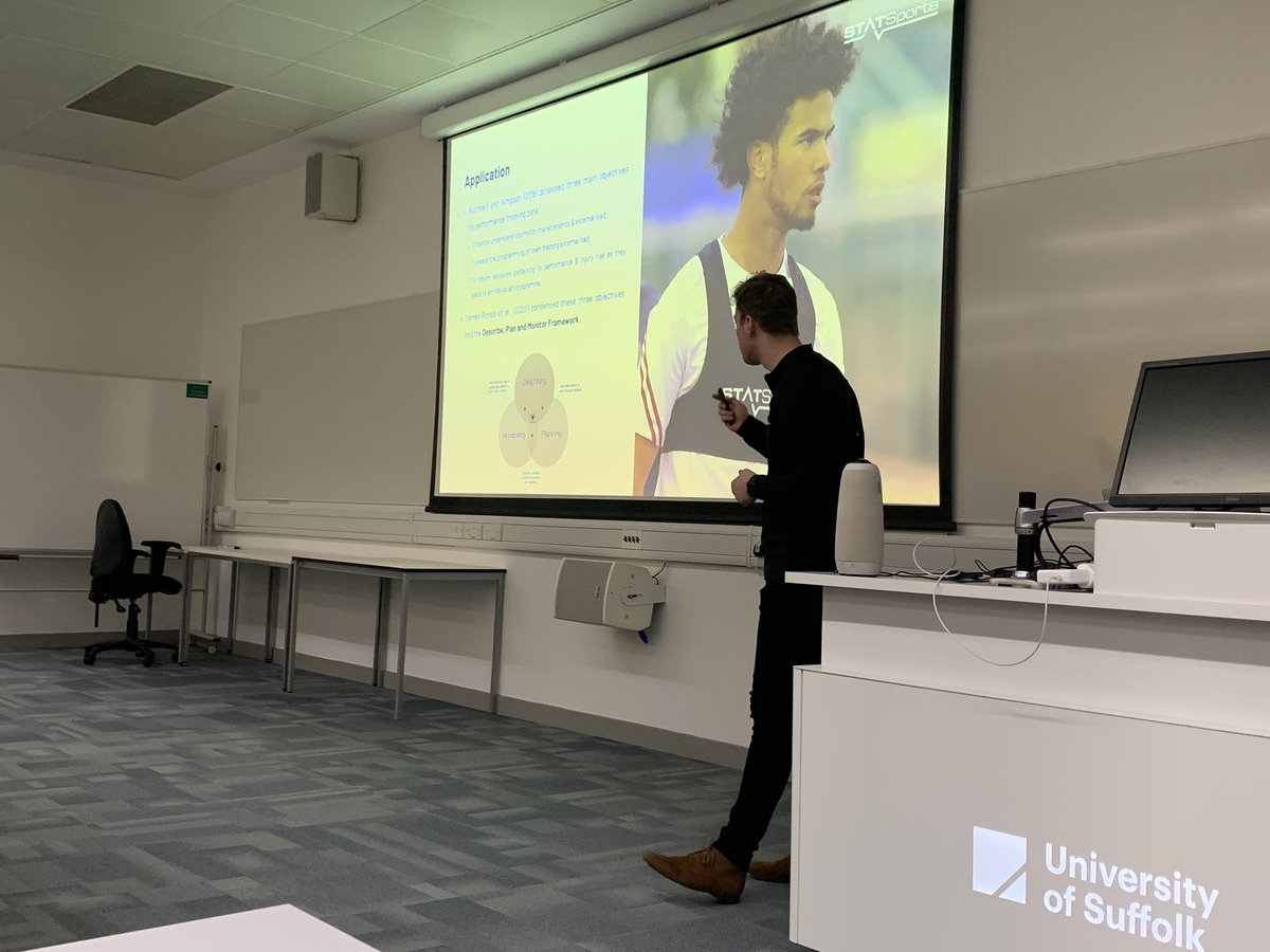 Thank you Alex for your fantastic presentation! Sponsored by @statsports #Symposium in #Sports #Science and #Performance (5th Edition) at the @UniofSuffolk In collaboration with international partners: @statsports, @VALDPerformance, #Desmotec, @Sportsciagency