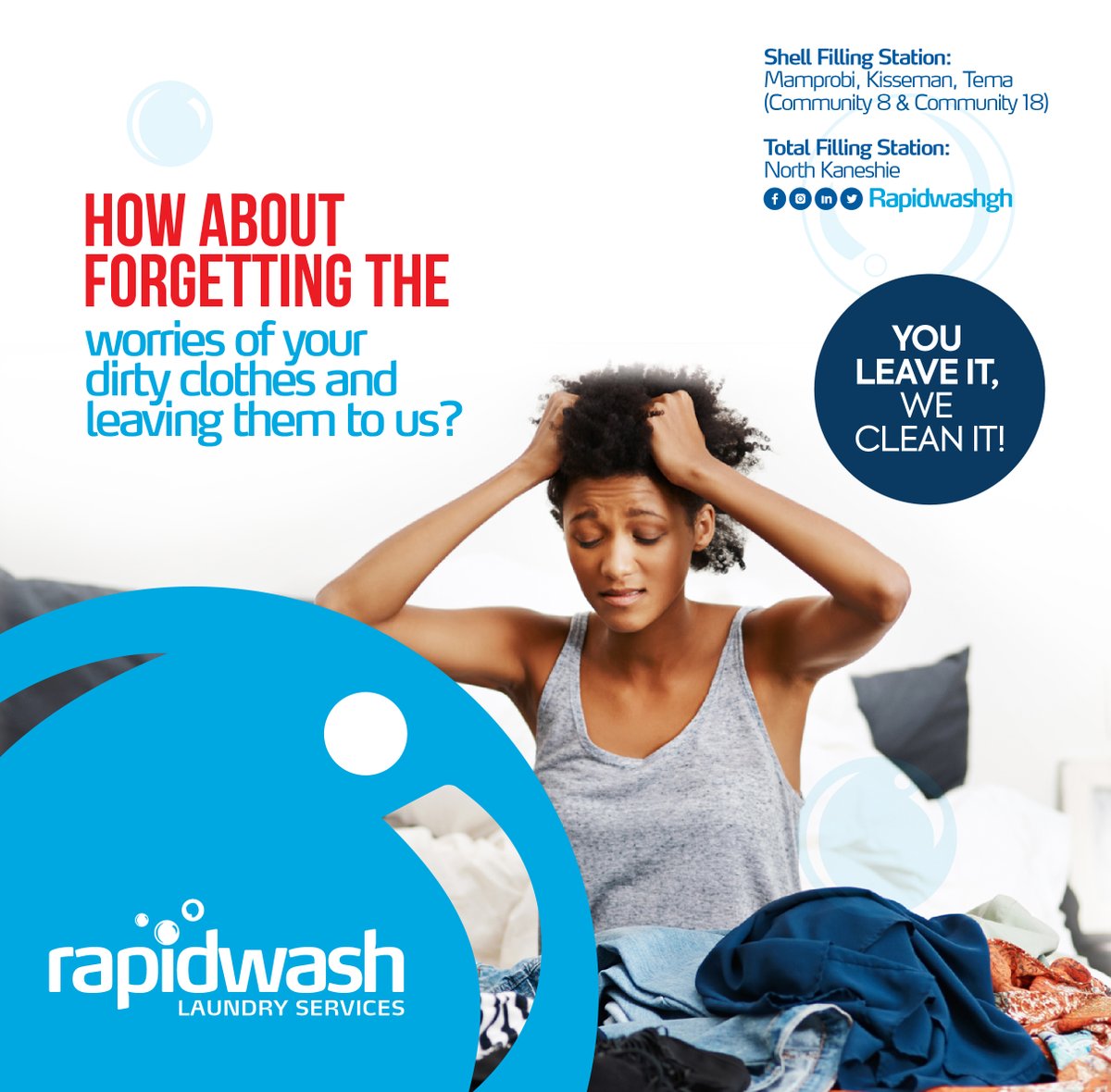 Rapidwashgh's tweet photo. Taps aren't flowing so Laundry is now a burden? Power outage so you can't use your washer? Or you just don't know when you will finish that huge pile of laundry? 

Worry no more! We'd get the job done!

#Rapidwash #laundryservice #shellfillingstation #totalfillingstation https://t.co/KbP372r9eu