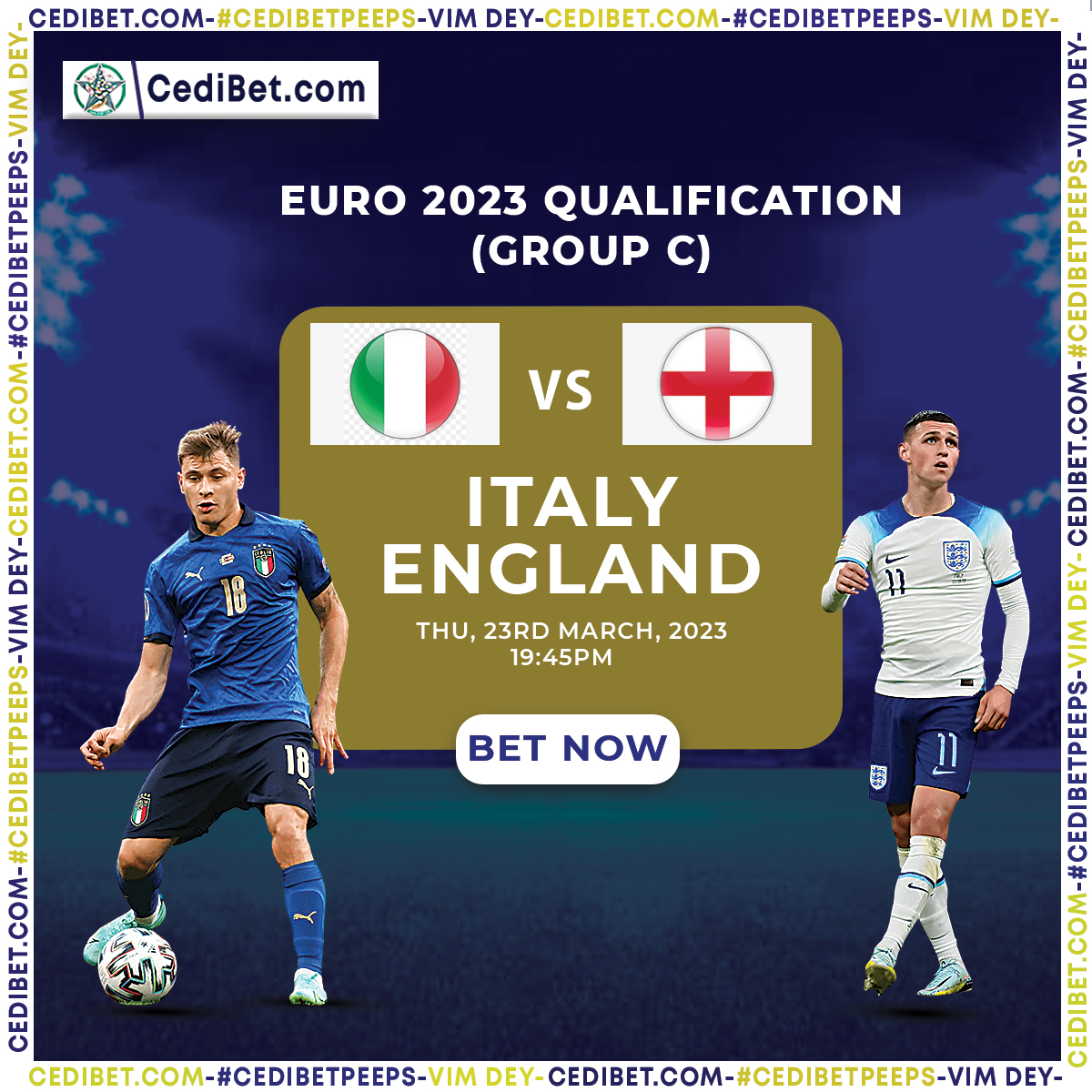 1CediBet's tweet photo. ITALY VS ENGLAND, two giants meet tonight... who wins?
Find out More 👉https://t.co/o3vK0Ii8f5 https://t.co/59F4gPVsvu